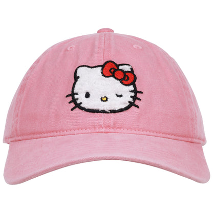 Concept One Hello Kitty Baseball Cap, Adjustable Cotton Dad Hat with Curved Brim, Chenille Patch