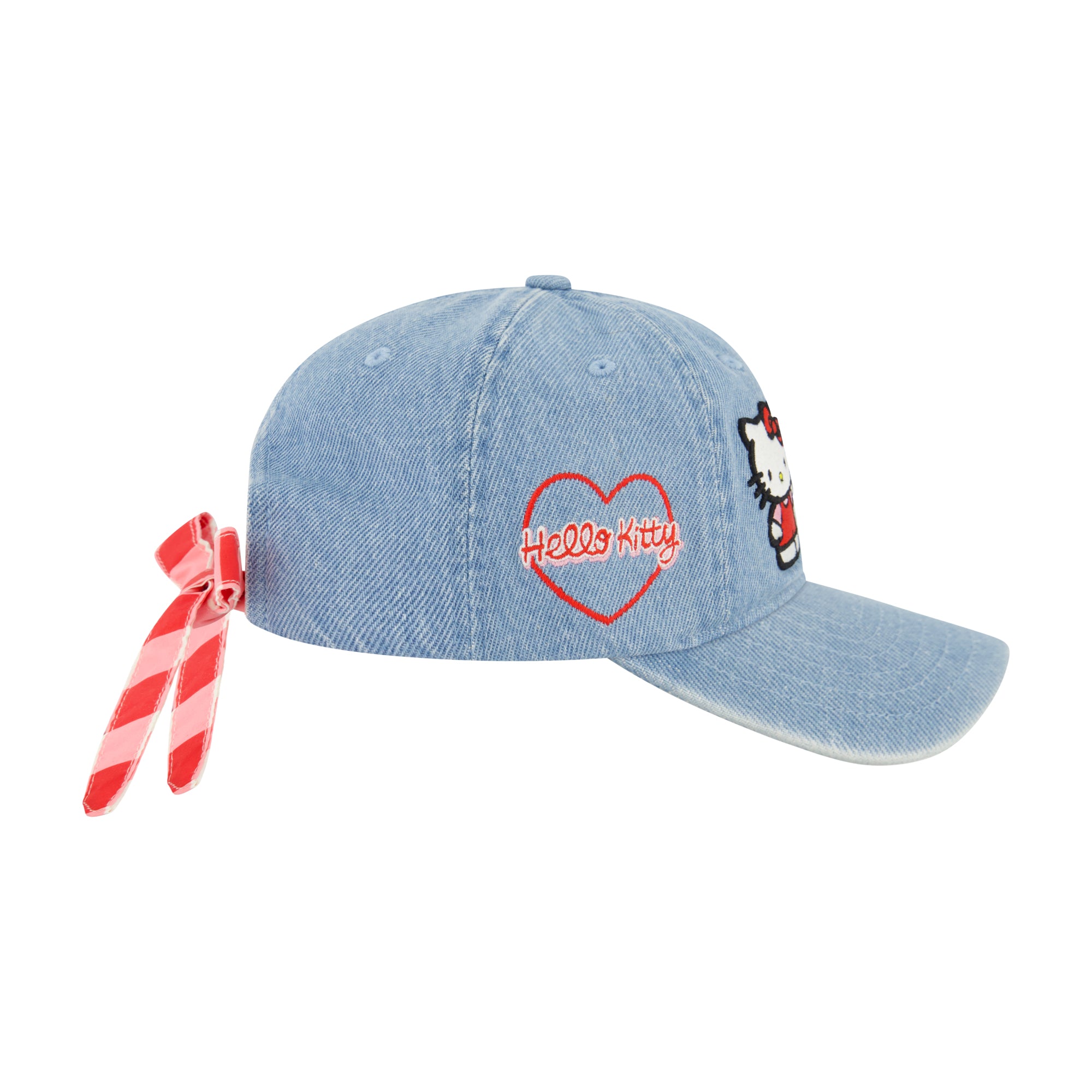Hello Kitty Baseball Cap, Adult Bow Tie Hat with Curved Brim, Denim, One Size