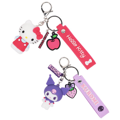 Sanrio Hello Kitty & Kuromi Keychain Set – Officially Licensed 3D Character Lanyard Keychains