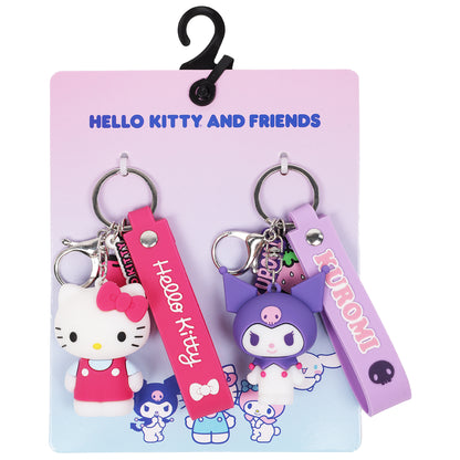 Sanrio Hello Kitty & Kuromi Keychain Set – Officially Licensed 3D Character Lanyard Keychains