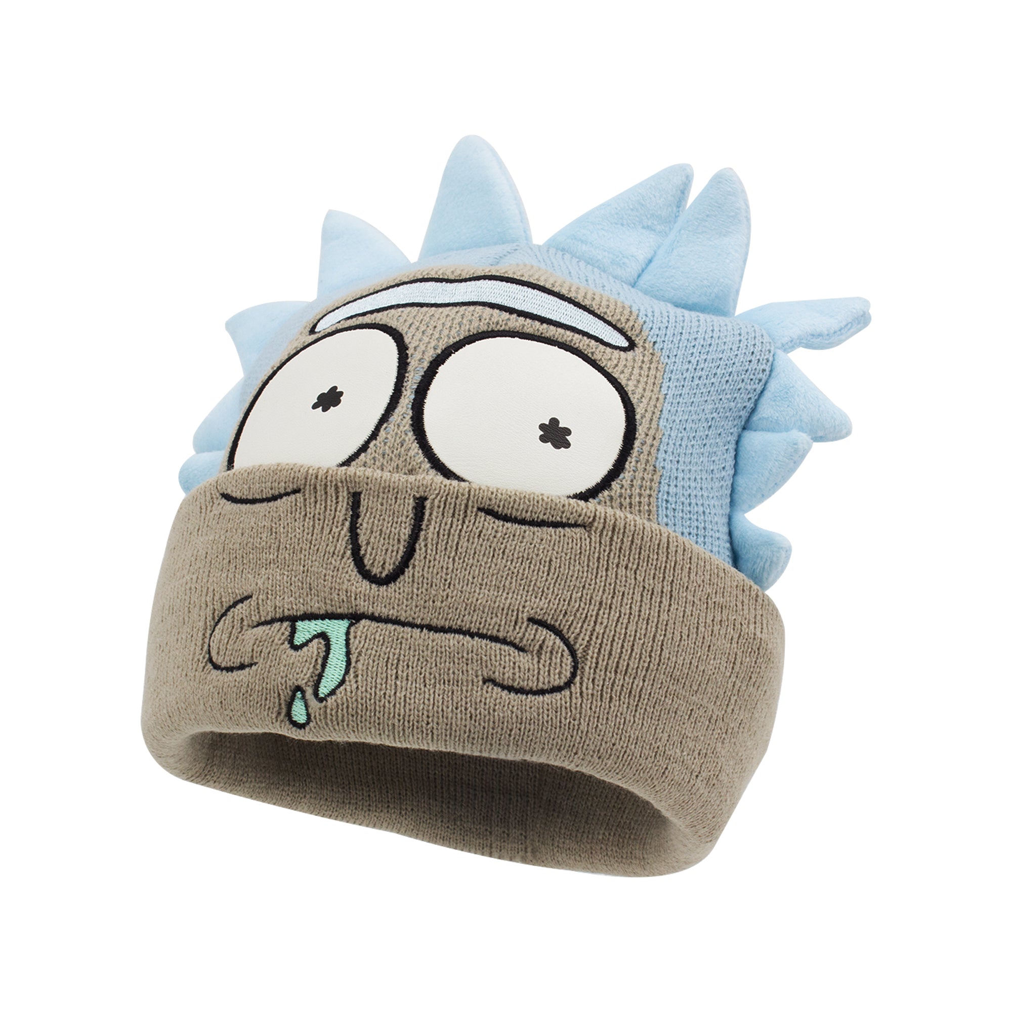 Rick and Morty Rick Sanchez Face Knit Beanie with 3D Hair Spikes – Cuffed Winter Hat