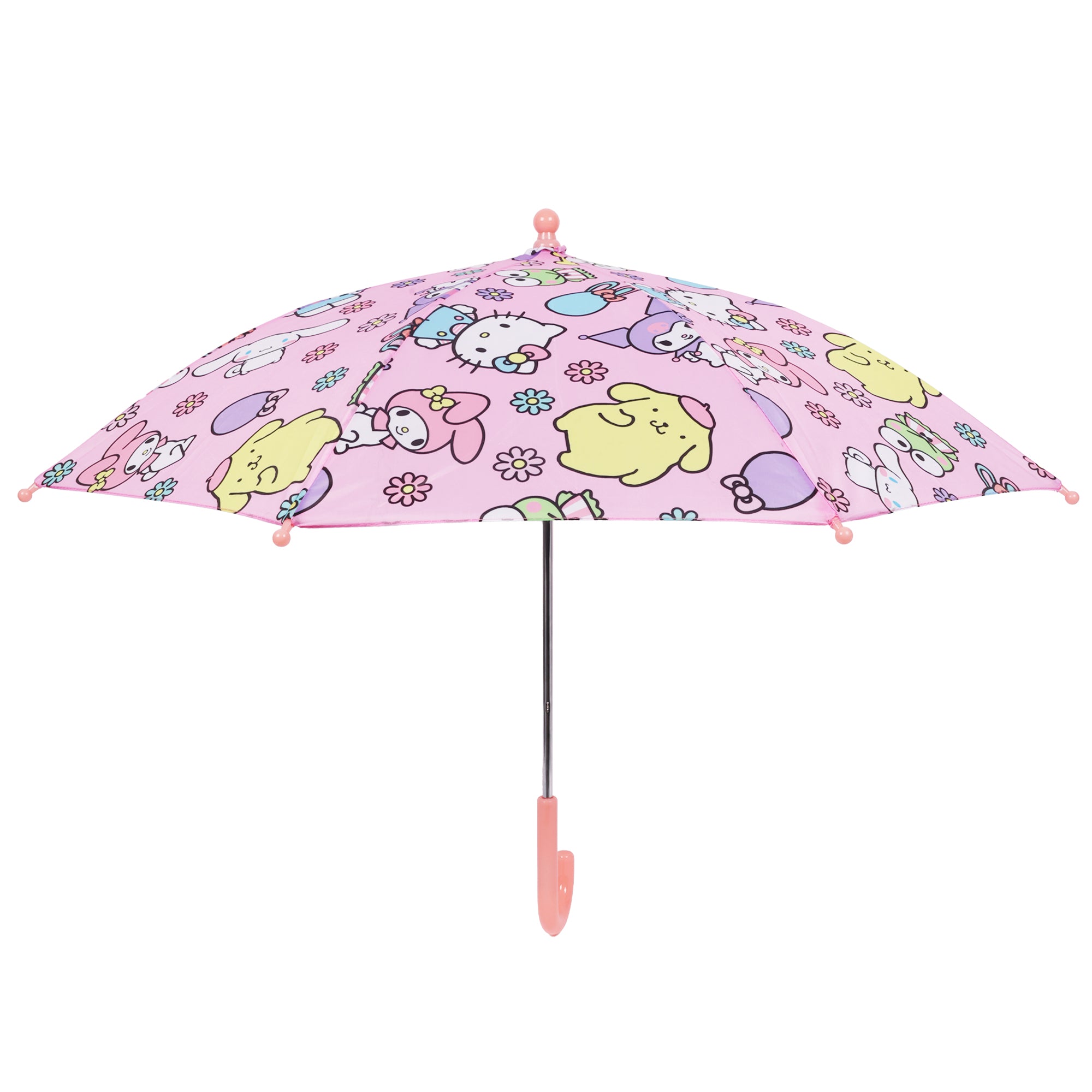 SANRIO Hello Kitty & Friends Kids Umbrella – 31” Arc Pink Umbrella with My Melody, Kuromi, Keroppi & Cinnamoroll (8 Panel)
