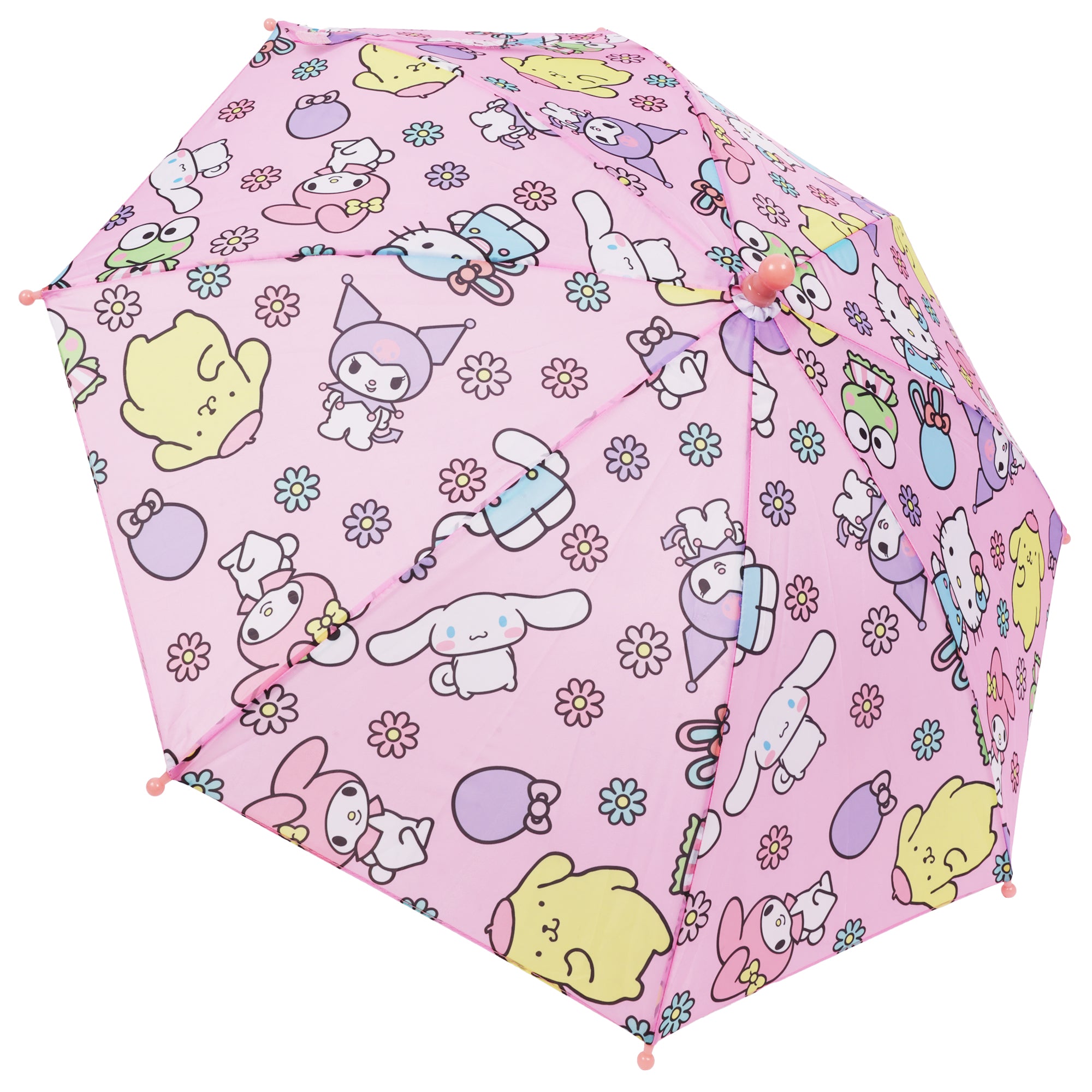 SANRIO Hello Kitty & Friends Kids Umbrella – 31” Arc Pink Umbrella with My Melody, Kuromi, Keroppi & Cinnamoroll (8 Panel)
