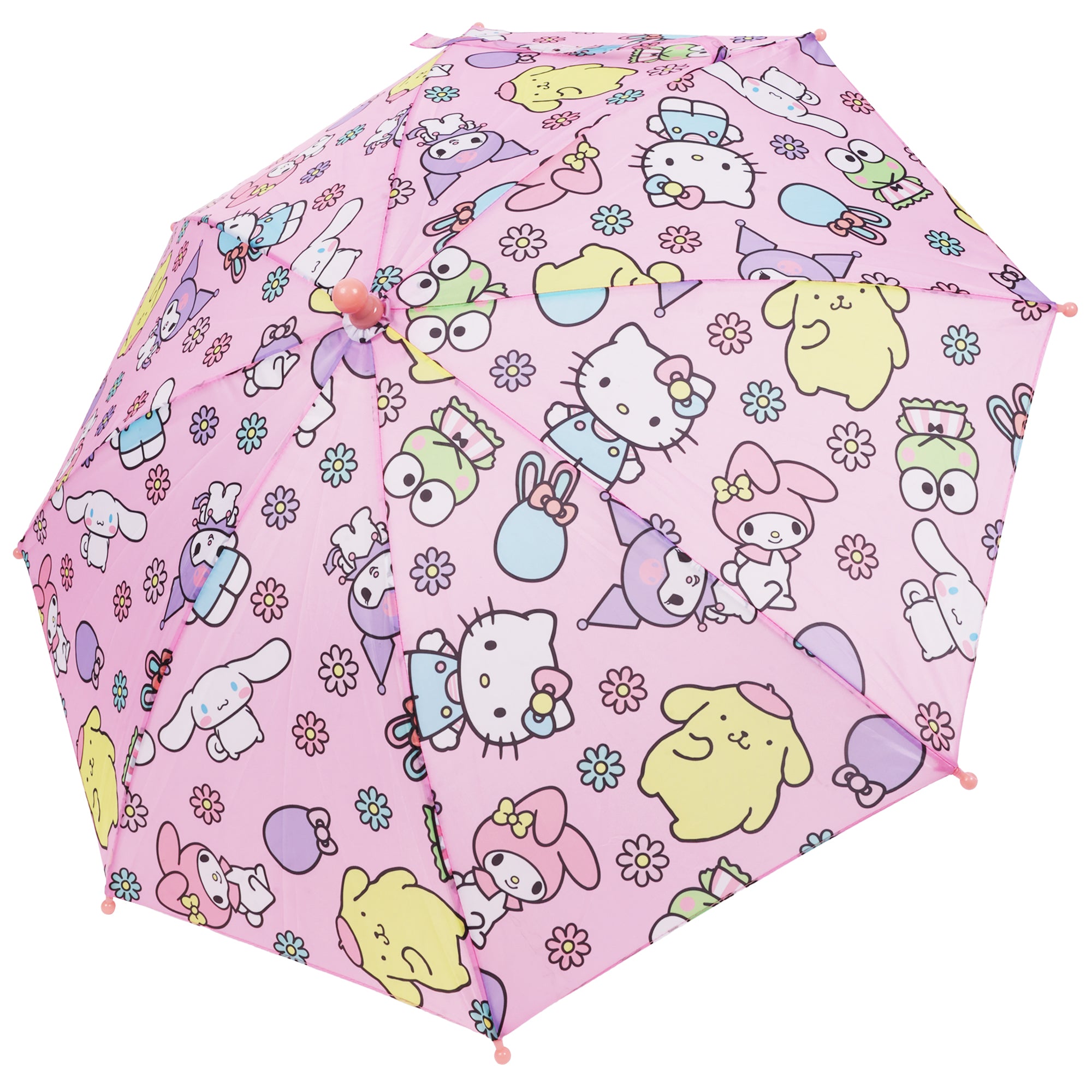 SANRIO Hello Kitty & Friends Kids Umbrella – 31” Arc Pink Umbrella with My Melody, Kuromi, Keroppi & Cinnamoroll (8 Panel)