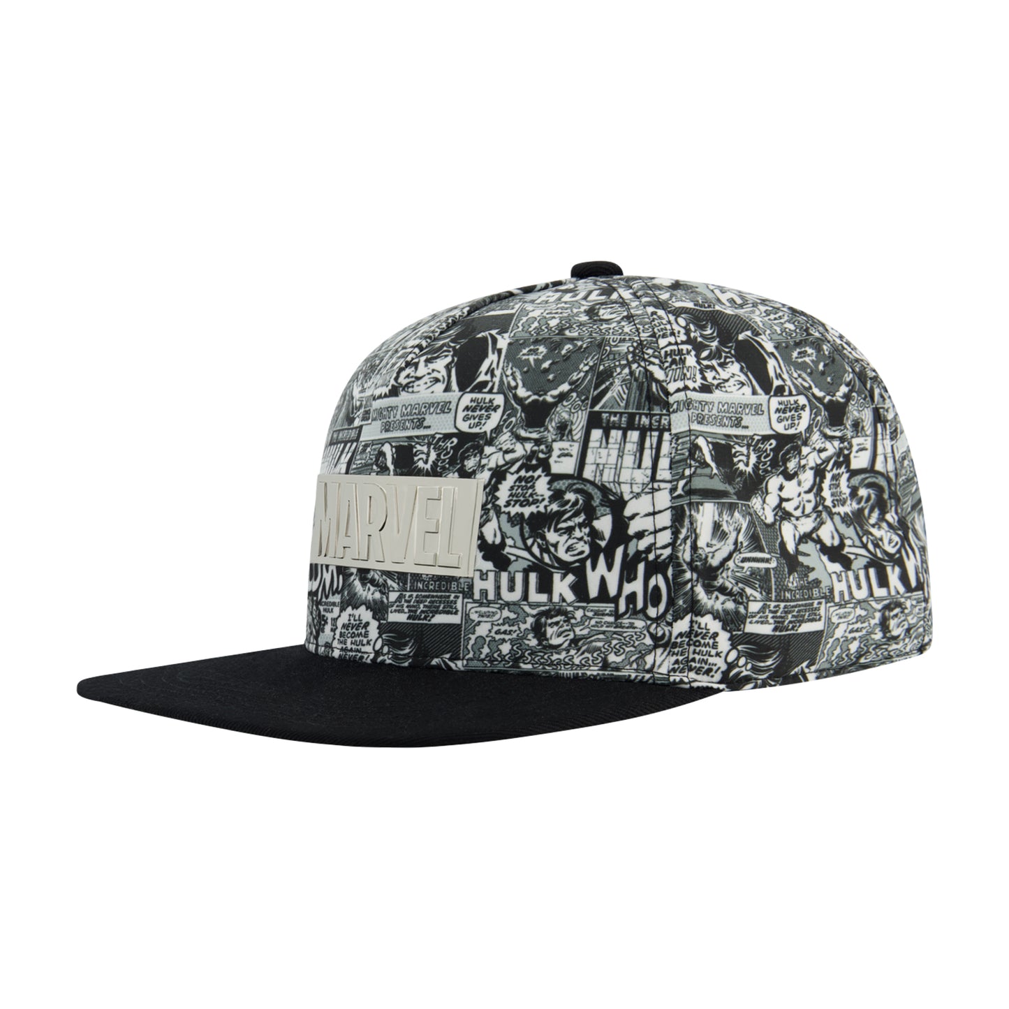 Marvel Hulk Comic Print Baseball Cap with Metal Logo Badge – Adjustable Snapback