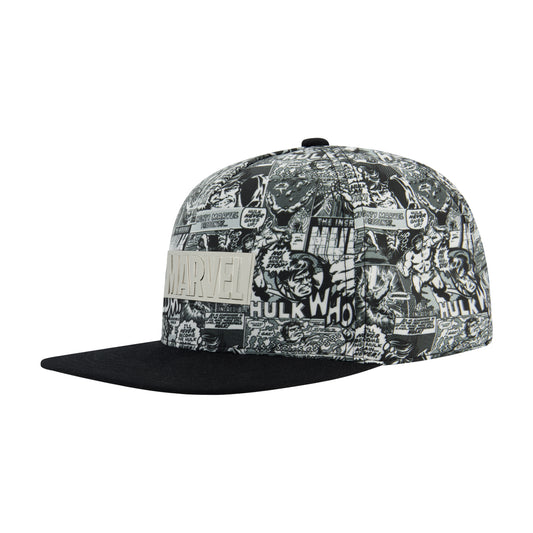 Marvel Hulk Comic Print Baseball Cap with Metal Logo Badge – Adjustable Snapback