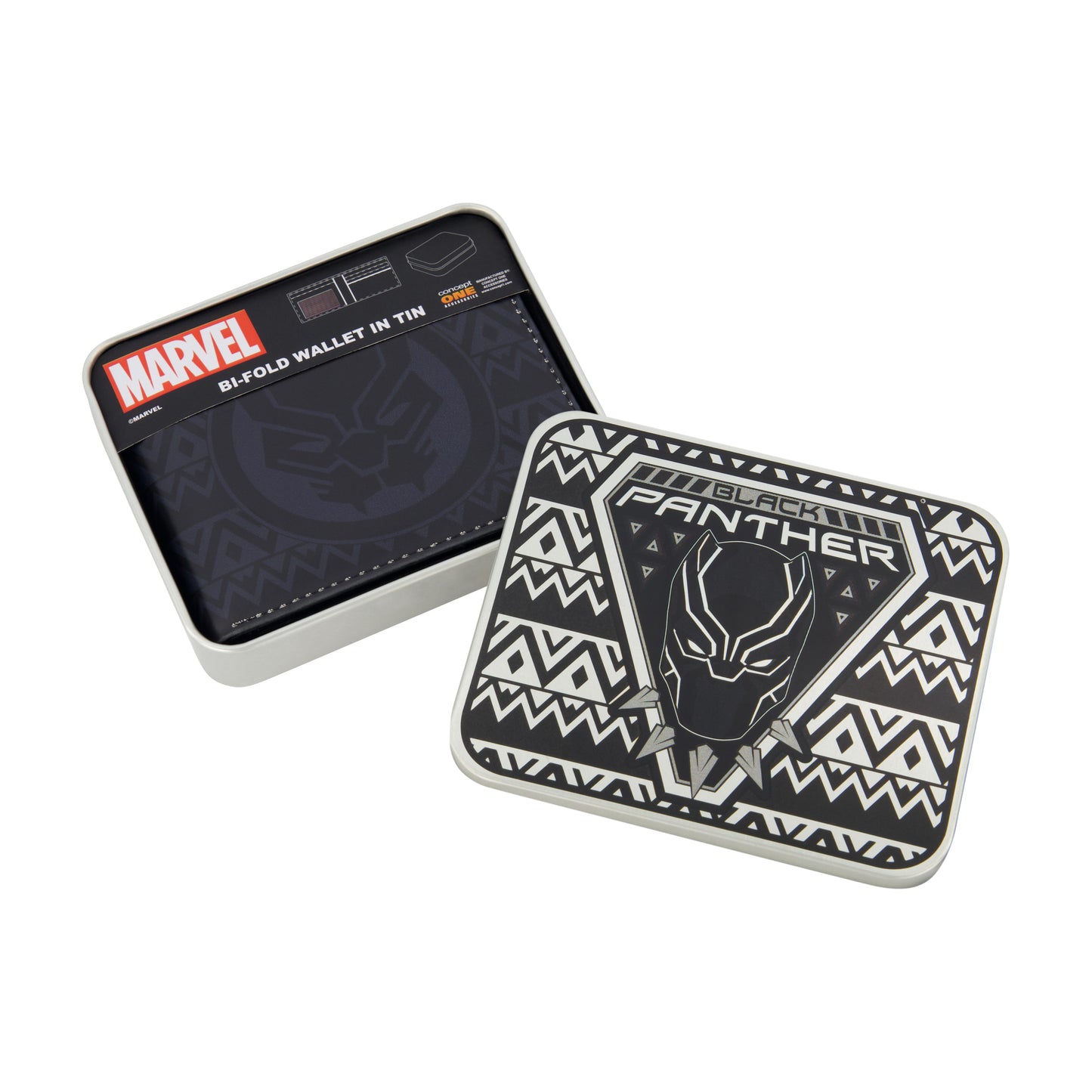 MARVEL BLACK PANTHER LOGO Bifold Wallet, Slim Wallet with Decorative Tin Unisex