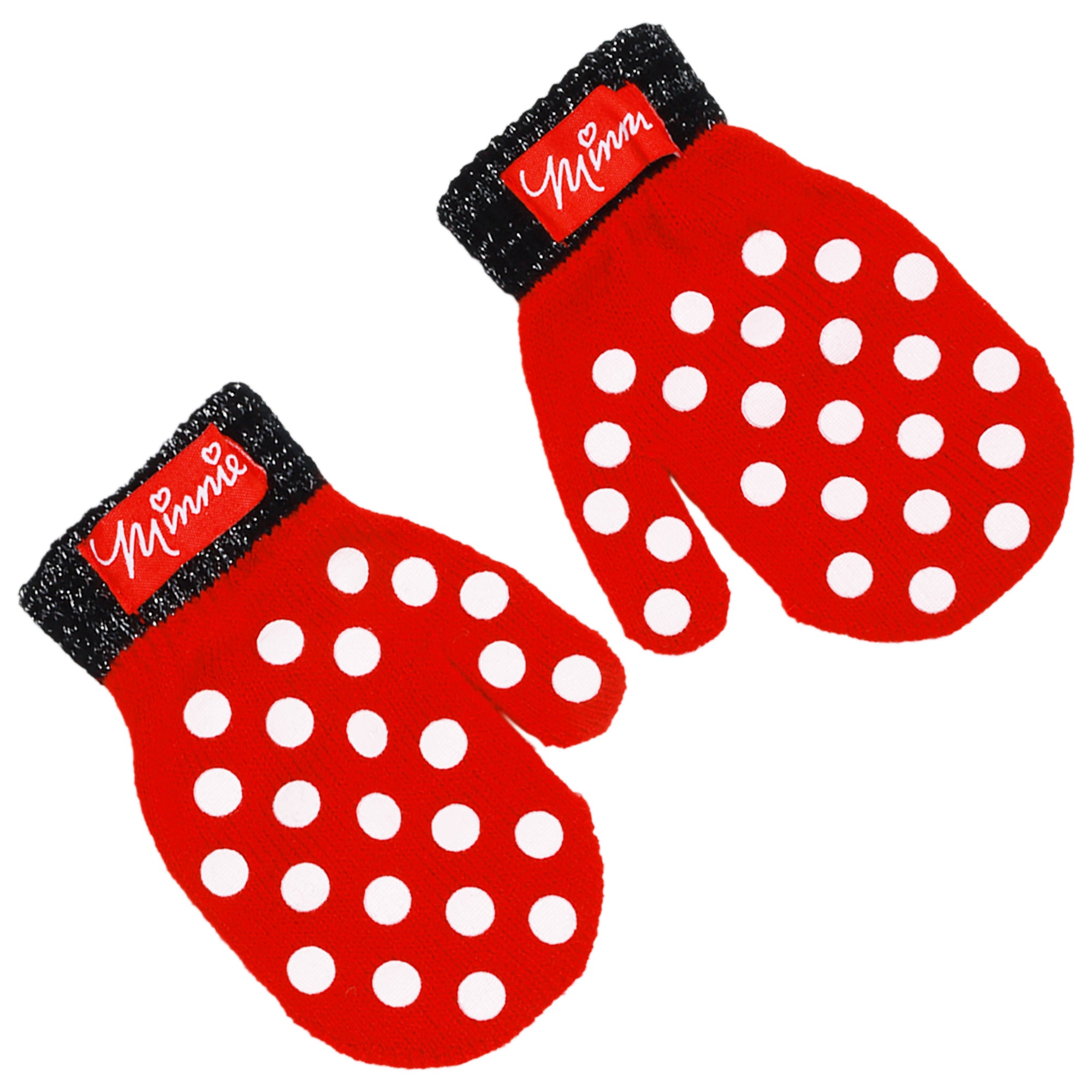 Disney Minnie Mouse Toddler Girls’ Winter Hat & Mittens Set – 2-Piece Knit Ear Flap Beanie with Polka Dots