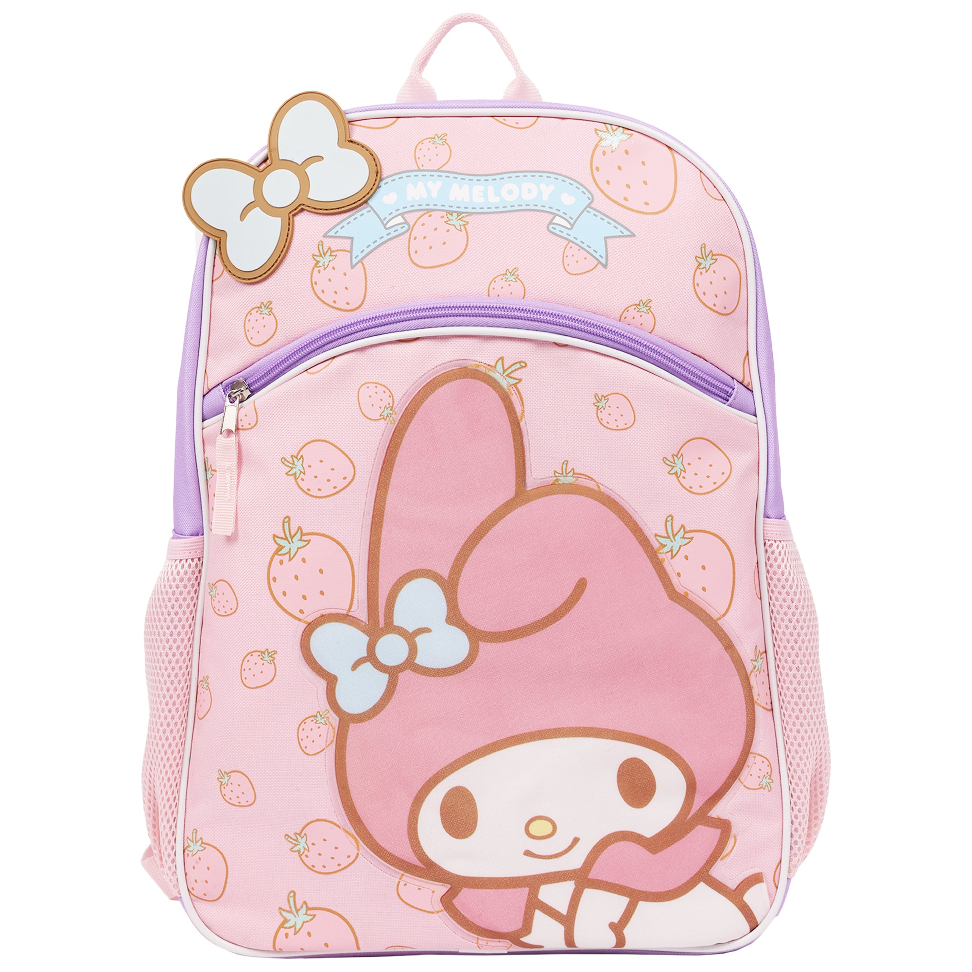 My Melody Berry Bow Full-Size Halfmoon Backpack – Strawberry Print Sanrio School Bag
