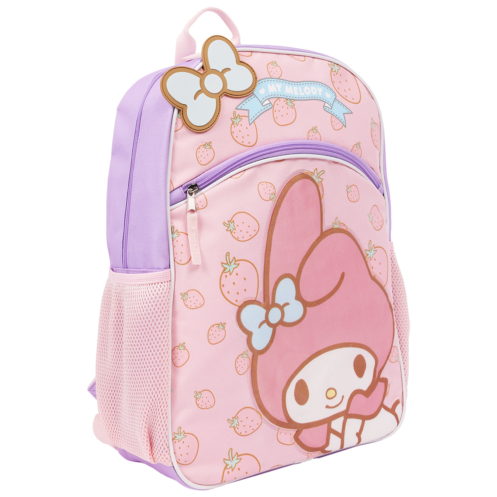 My Melody Berry Bow Full-Size Halfmoon Backpack – Strawberry Print Sanrio School Bag