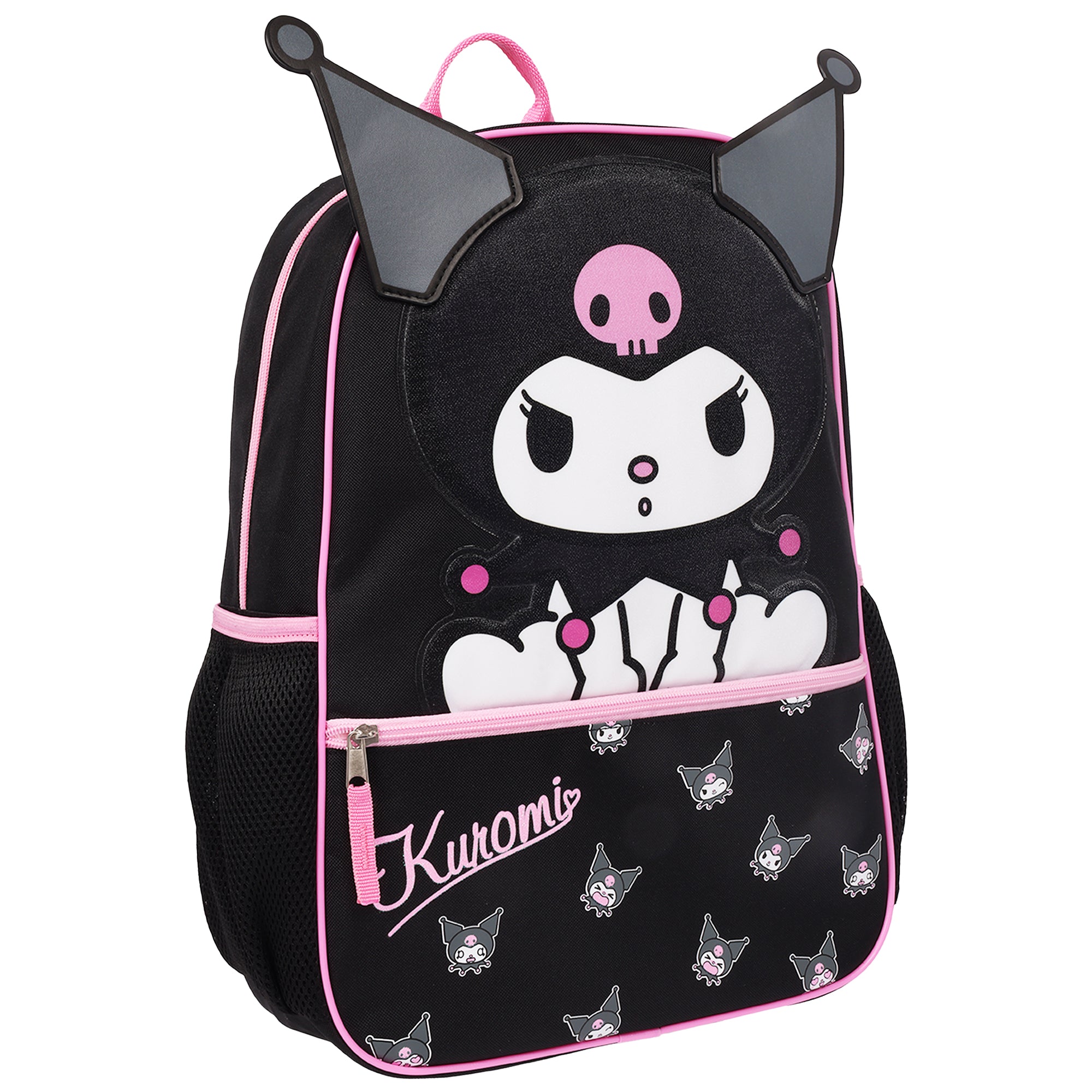 Kuromi Kids Backpack with 3D Ears – Officially Licensed Sanrio School Bag, Black & Pink