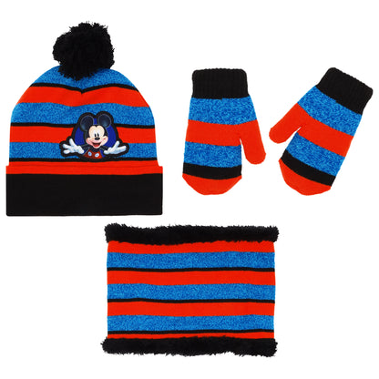 Disney Mickey Mouse Boys’ Toddler Winter Hat, Scarf & Mittens Set – 3-Piece Fleece-Lined Knit Cold Weather Set (Ages 2–4)