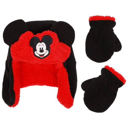 Disney Mickey Mouse Toddler Winter Hat & Mittens Set – Fleece-Lined Sherpa Ear Flap Beanie for Boys (Ages 2–4)