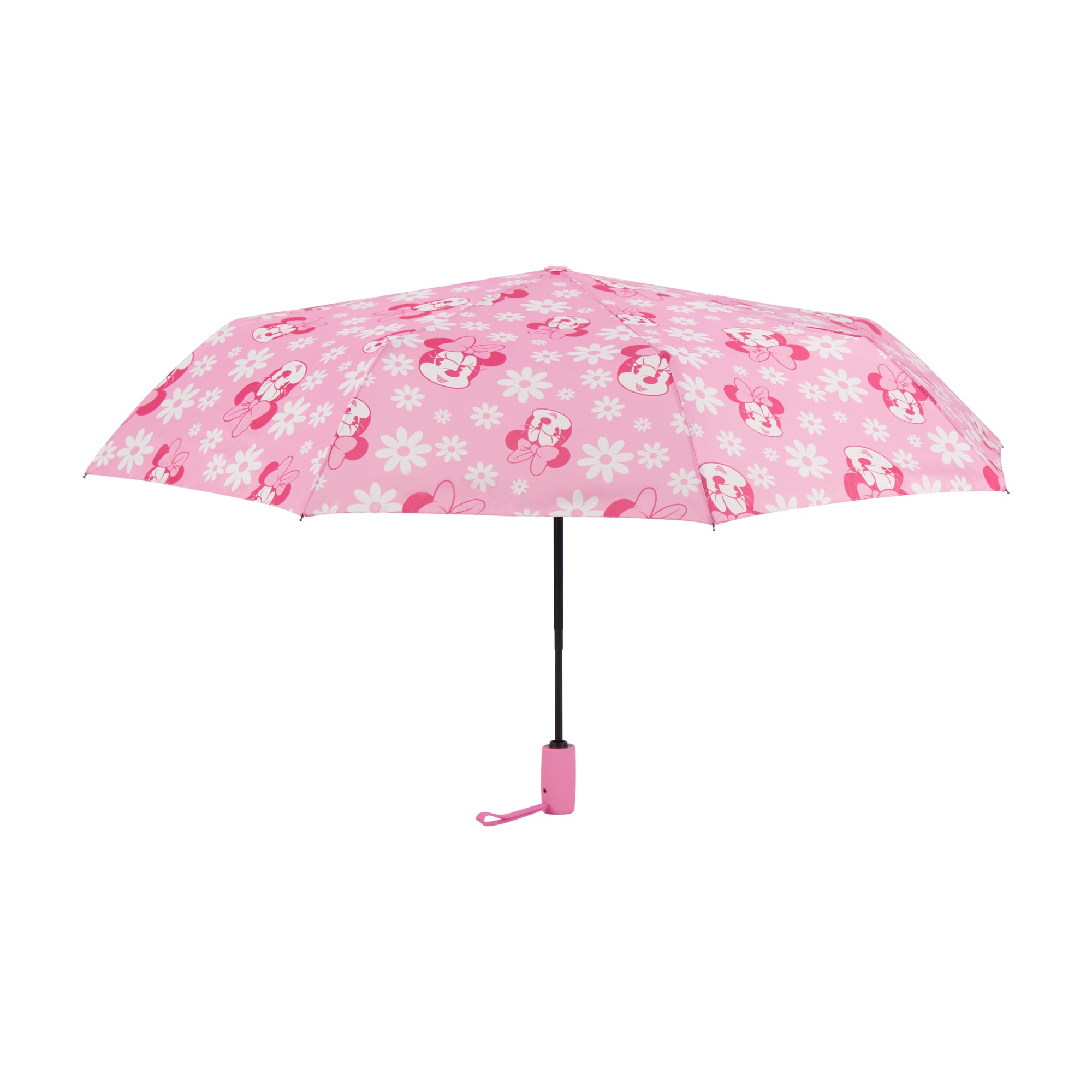 Disney Minnie Mouse All-Pink Floral Umbrella, 39 Inch Arc, Pink – Compact, Lightweight & Travel-Friendly