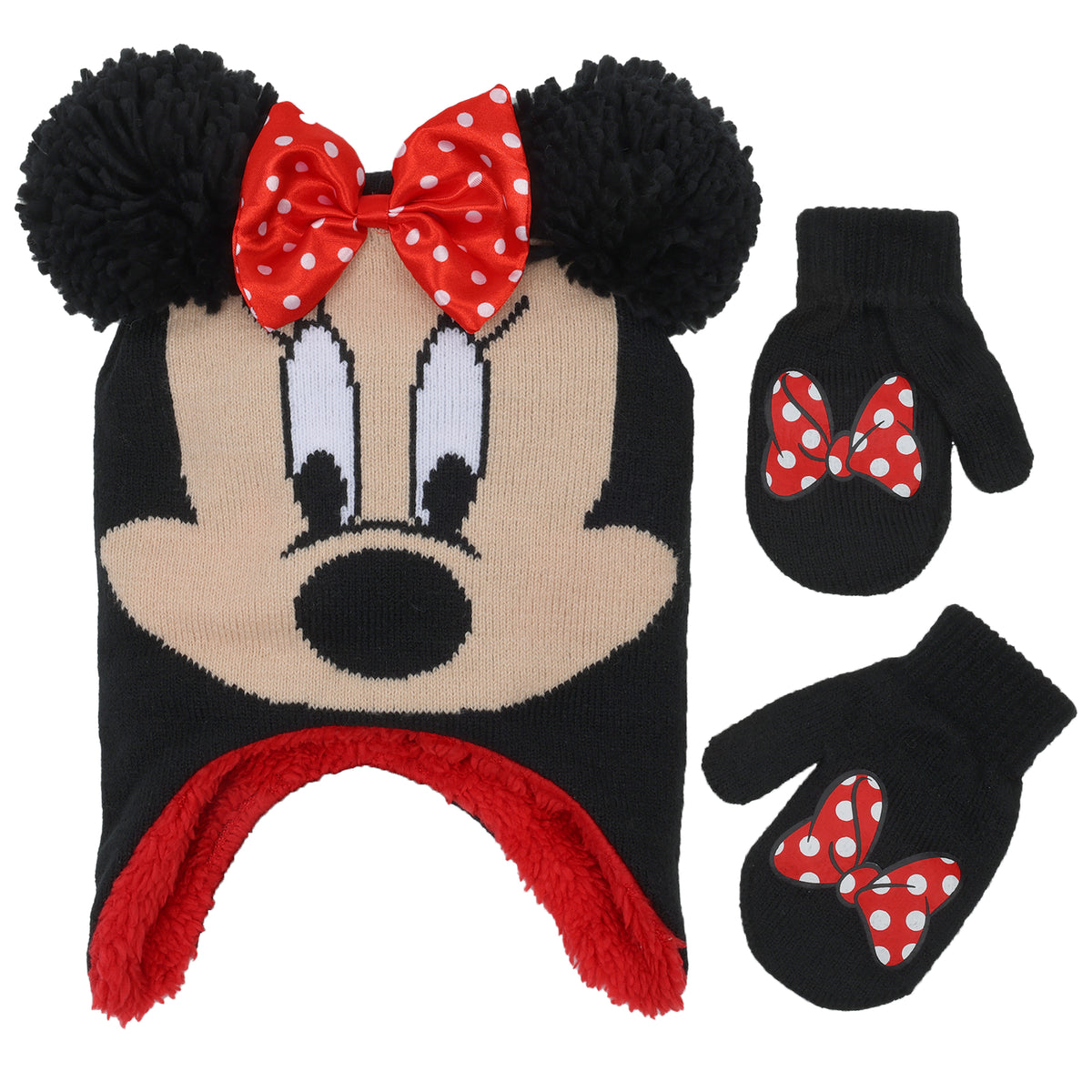 Disney girls Disney Toddler Hat, Kids Gloves Toddlers Mittens,minnie Mouse Baby Beanie for Boy Girl ag Winter Accessory Set, Red, 2-4T
