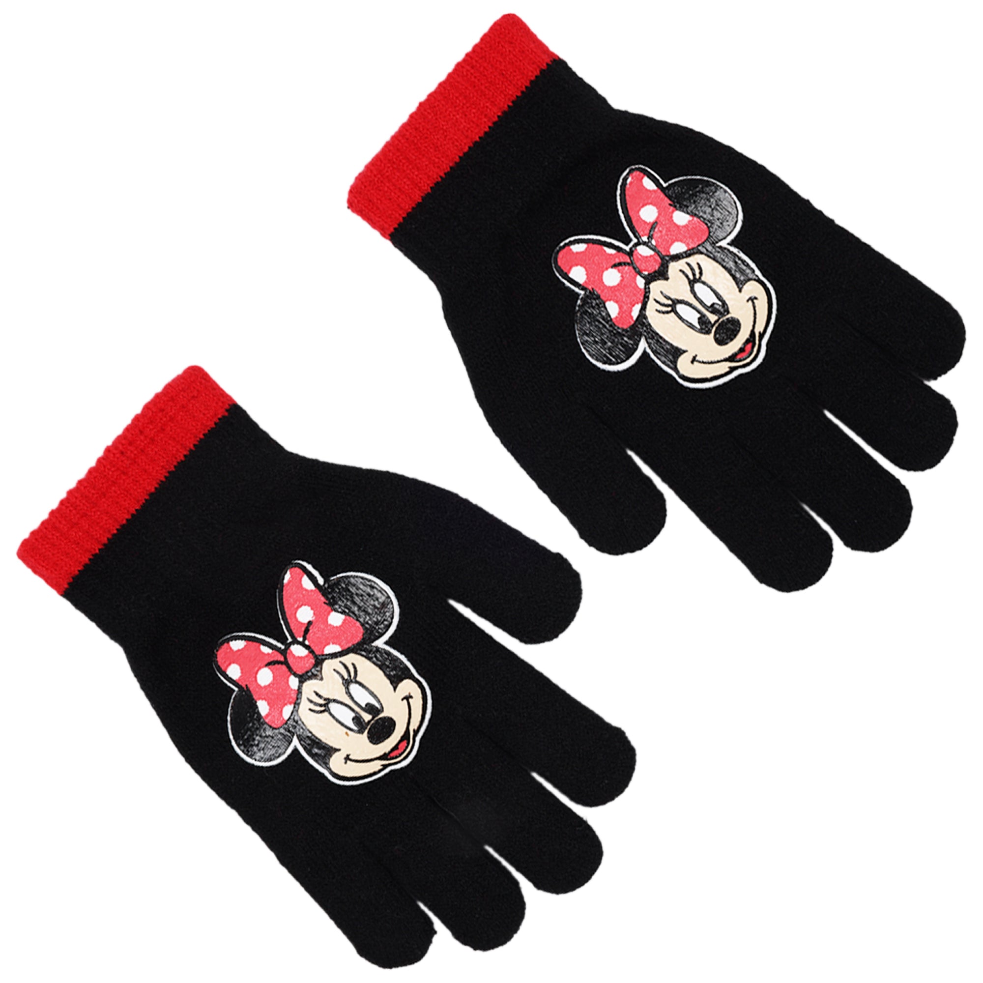 Disney Minnie Mouse Girls 3-Piece Winter Set – Pom Pom Beanie Hat, Striped Scarf & Knit Gloves – Cold Weather Accessory Set