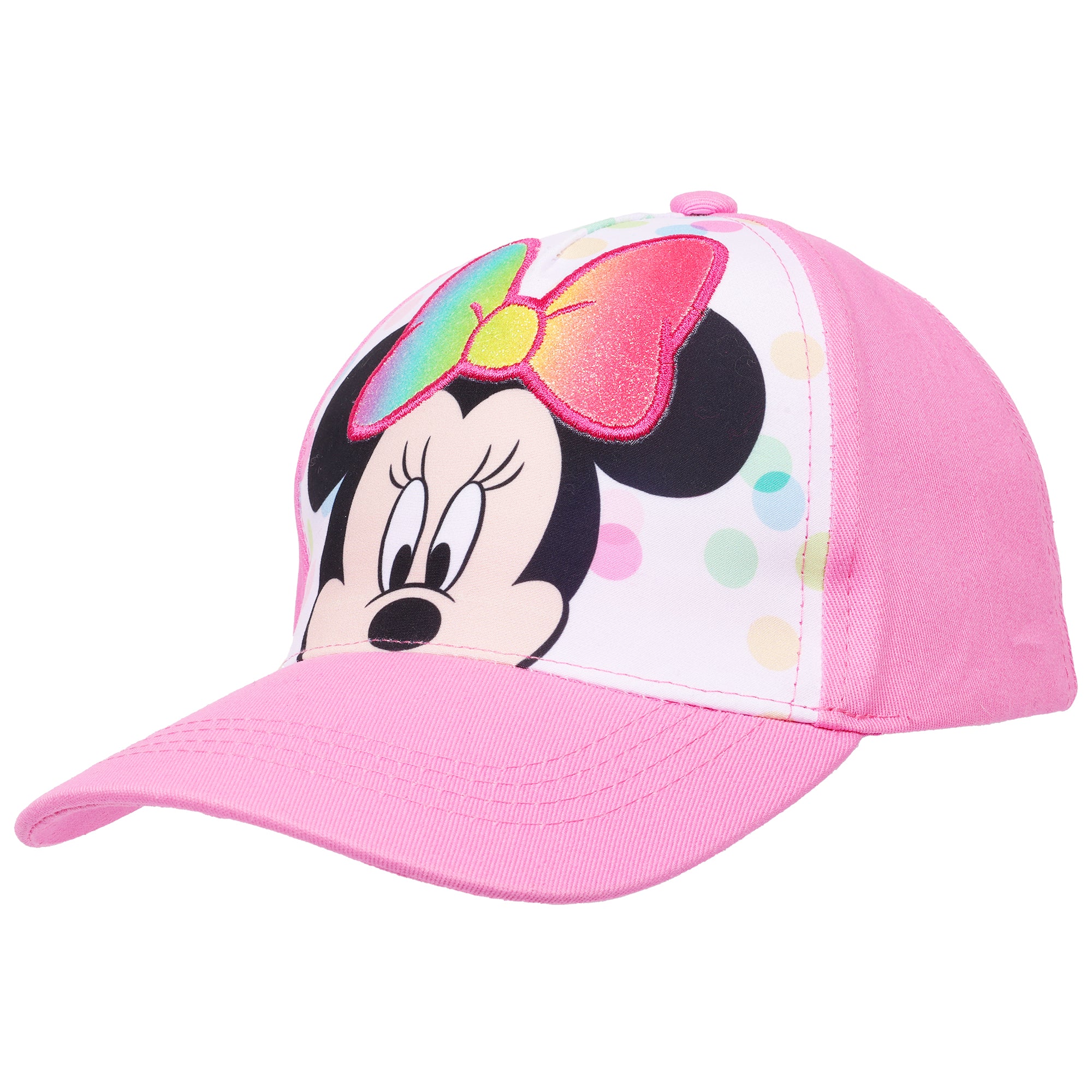 Disney Minnie Mouse Toddler Girls Pink Baseball Cap – Rainbow Bow & Polka Dot Design – Adjustable – Ages 2–4