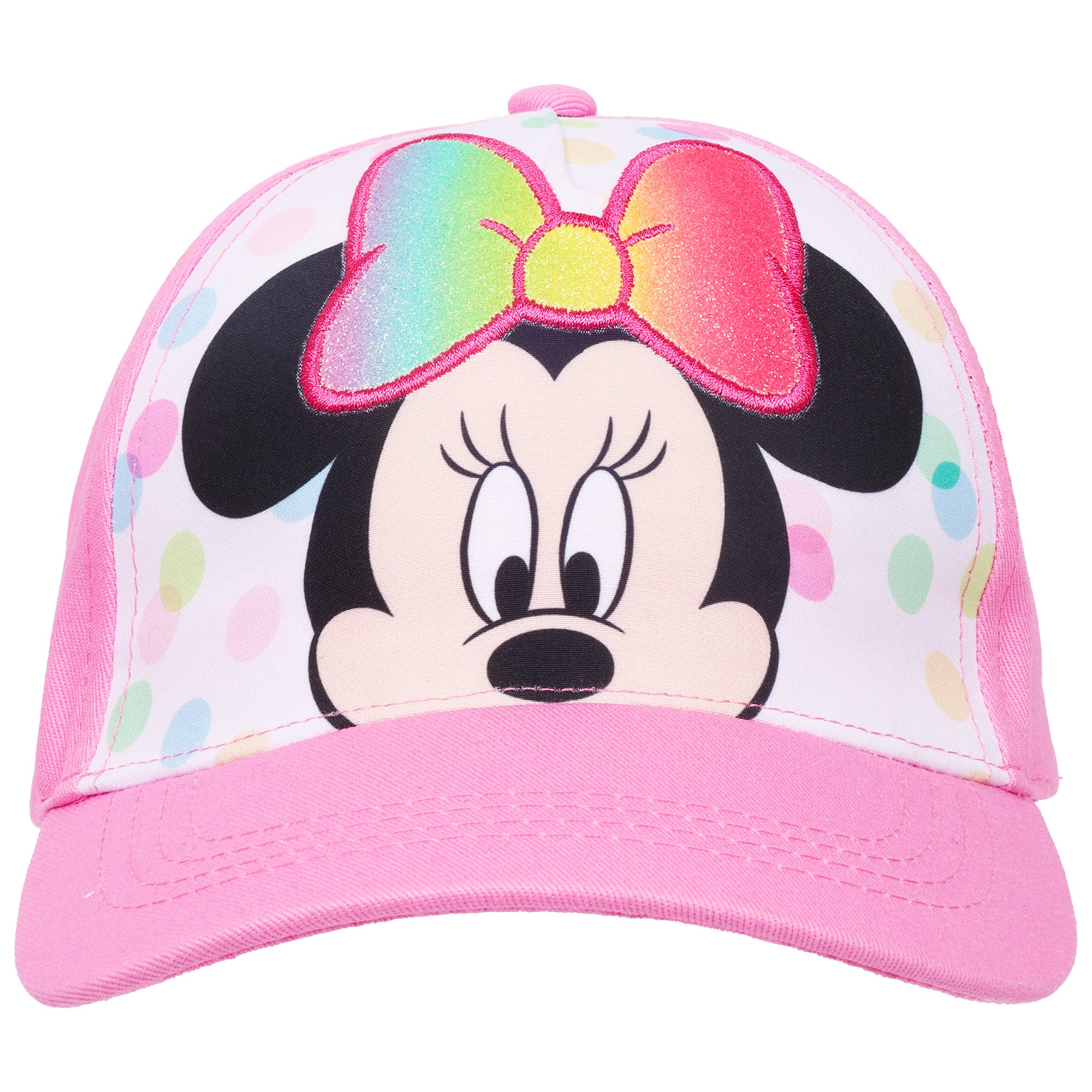 Disney Minnie Mouse Toddler Girls Pink Baseball Cap – Rainbow Bow & Polka Dot Design – Adjustable – Ages 2–4