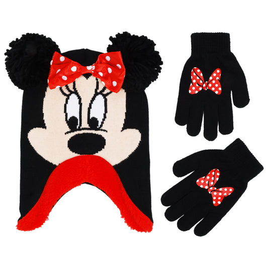 Disney Minnie Mouse Girls Winter Hat and Gloves Set – Ages 4–7