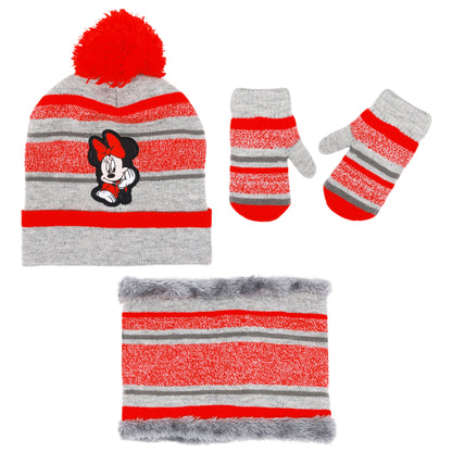 Disney Minnie Mouse Toddler Girls Winter Hat, Scarf & Mittens Set – Ages 2–4