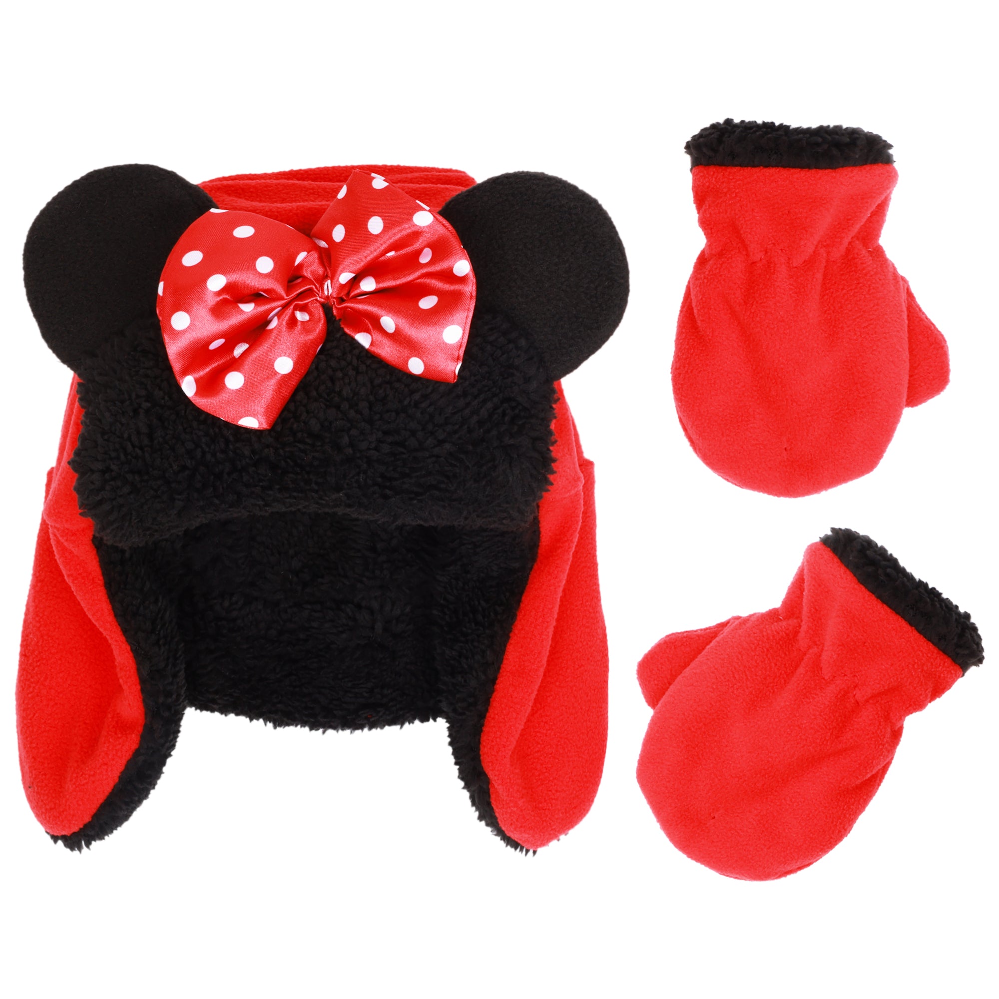 Disney Minnie Mouse Toddler Girls Winter Hat & Mittens Set – Ages 2–4