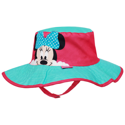 Disney Minnie Mouse Girls’ Wide Brim Sun Hat – Kids Bucket Hat with Chin Strap (Ages 7–8)