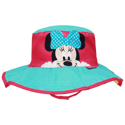 Disney Minnie Mouse Girls’ Wide Brim Sun Hat – Kids Bucket Hat with Chin Strap (Ages 7–8)