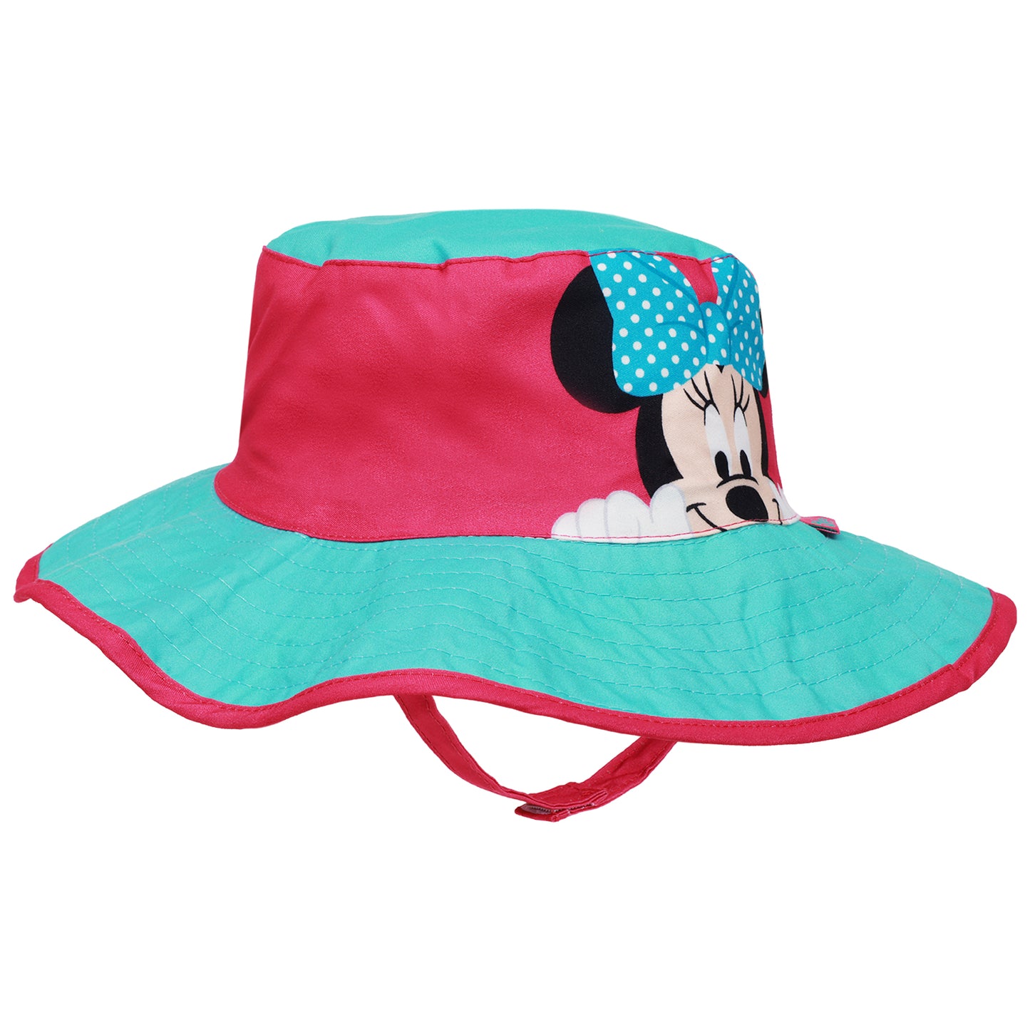 Disney Minnie Mouse Girls’ Wide Brim Sun Hat – Kids Bucket Hat with Chin Strap (Ages 7–8)