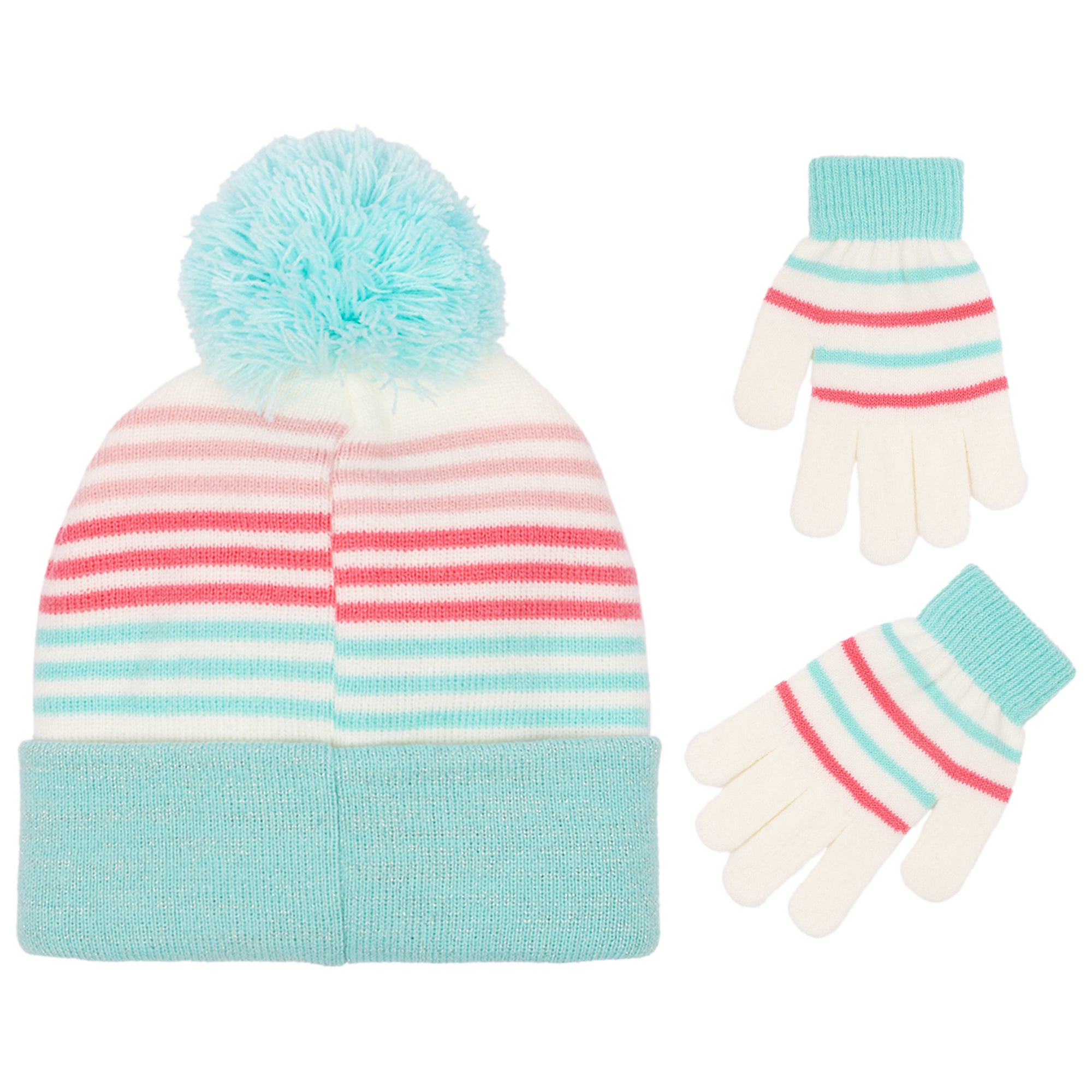 Disney Moana Girls Beanie & Mittens Set – Pom Pom Winter Hat with Striped Gloves – Cold Weather Set for Girls Ages 4–7