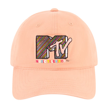 Nick Mtv Diagonal Stripe Logo Dad Cap,Peach