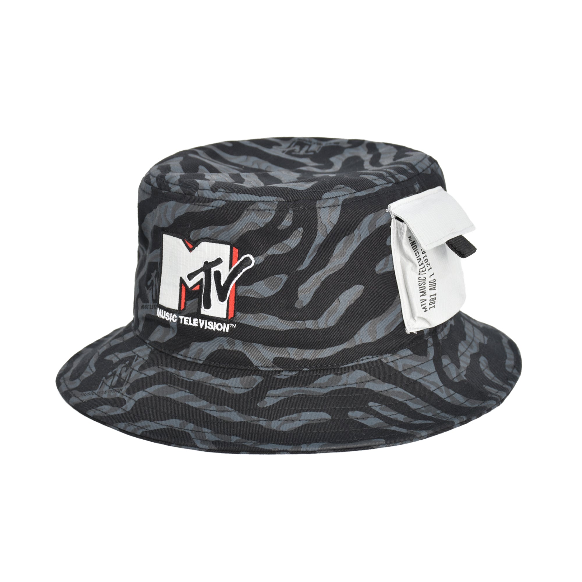 MTV Checkered Logo Bucket Hat, Packable Travel Hat, Wide Brim Summer Hat