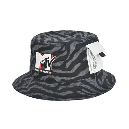 MTV Checkered Logo Bucket Hat, Packable Travel Hat, Wide Brim Summer Hat