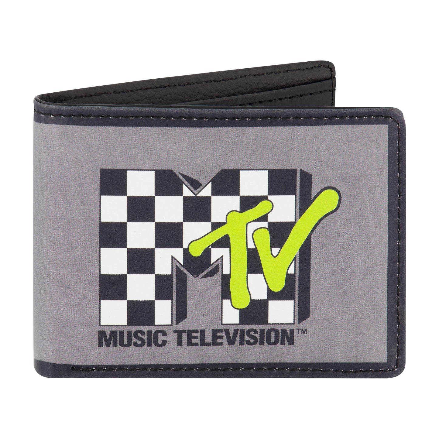 MTV LOGO WITH CHECKERBOARD PATTERN Bifold Wallet, Slim Wallet with Decorative Tin Unisex