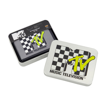 MTV LOGO WITH CHECKERBOARD PATTERN Bifold Wallet, Slim Wallet with Decorative Tin Unisex