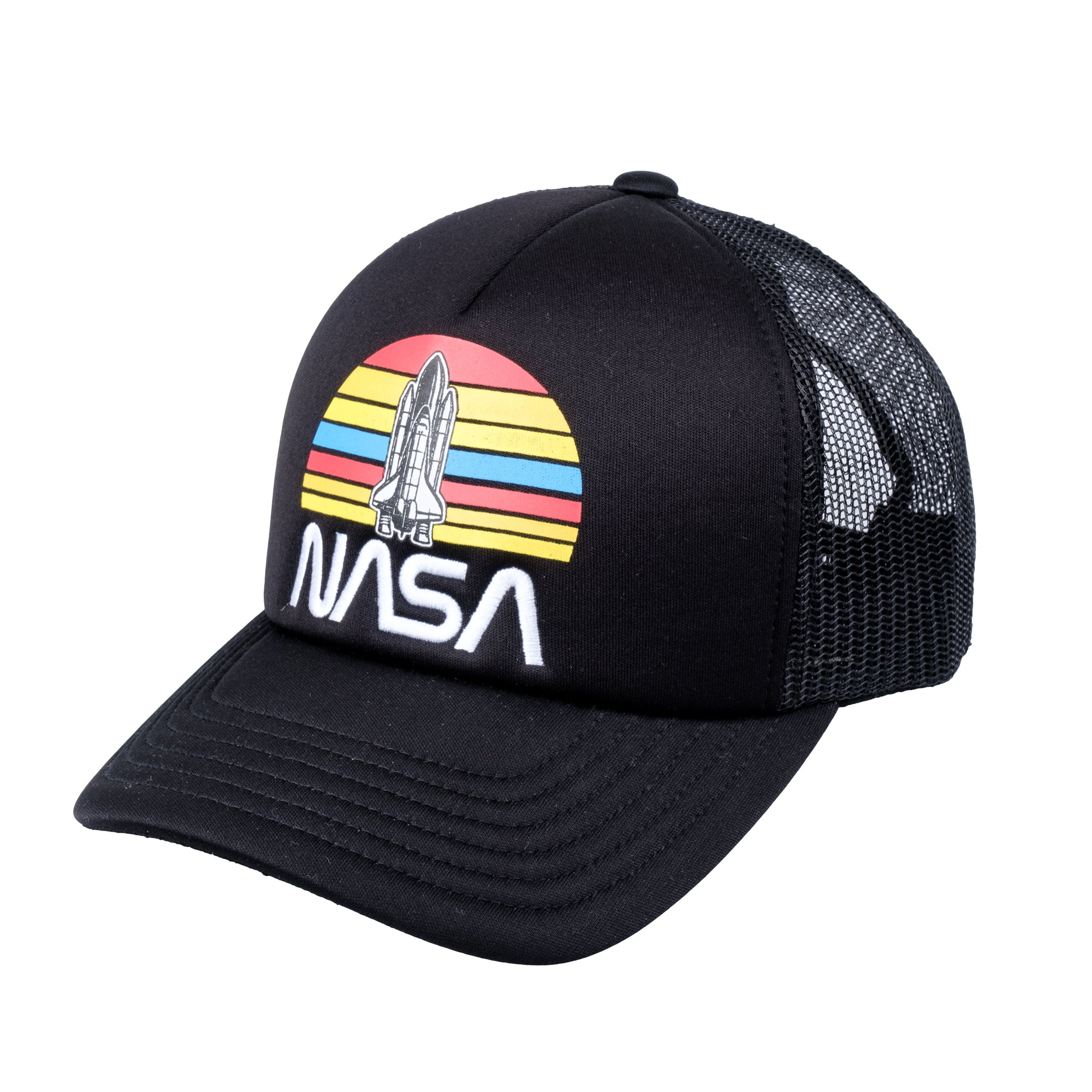 NASA Logo Trucker Hat, Mesh Back Snapback Baseball Cap, Black, One Size