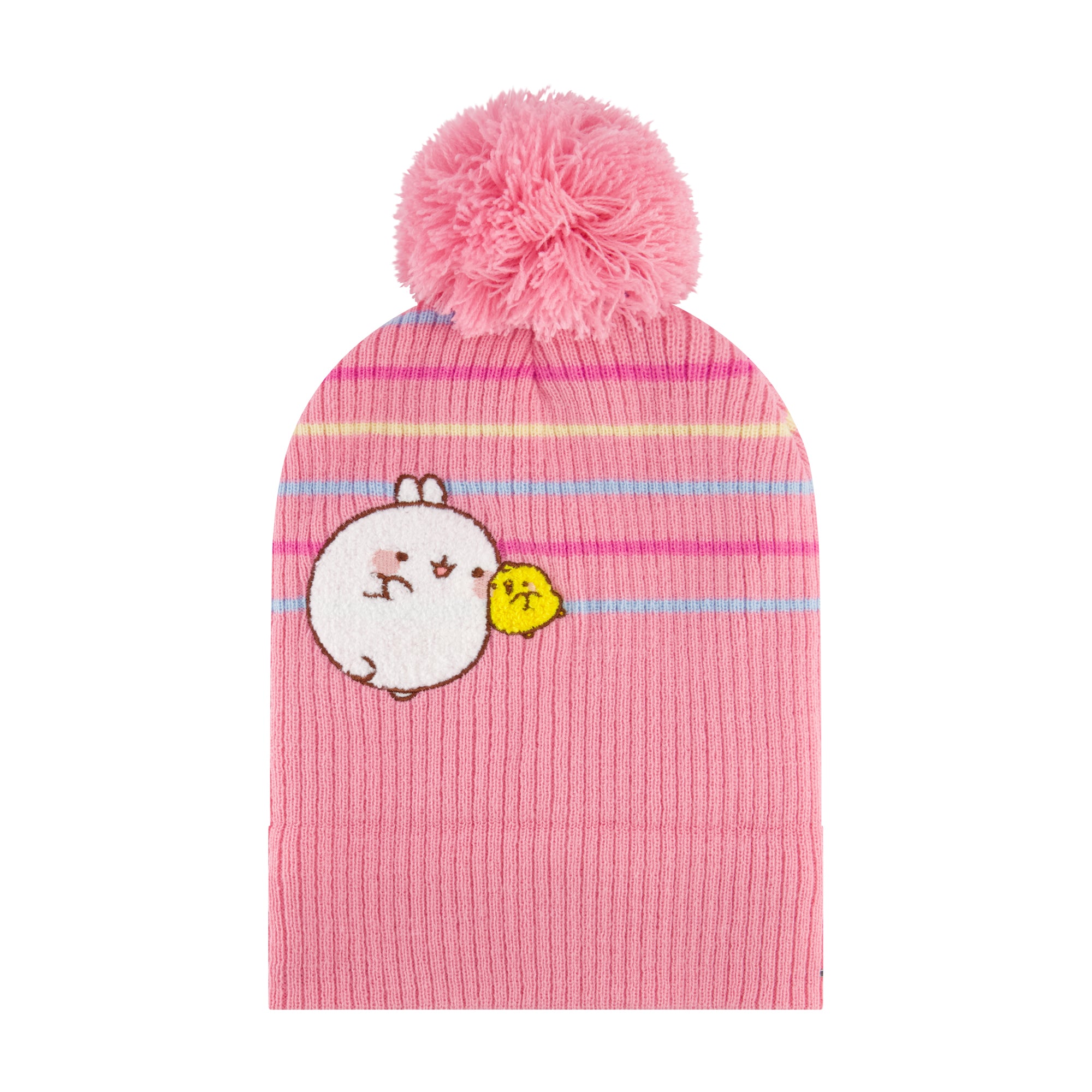 Molang & Piu Piu Chenille Patch Beanie and Glove Set – Pink Striped with Pom