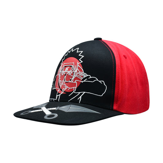 Naruto Baseball Hat, Jutsu Daggers Design Adult Snapback Cap with Flat Brim, Red/Black, One Size