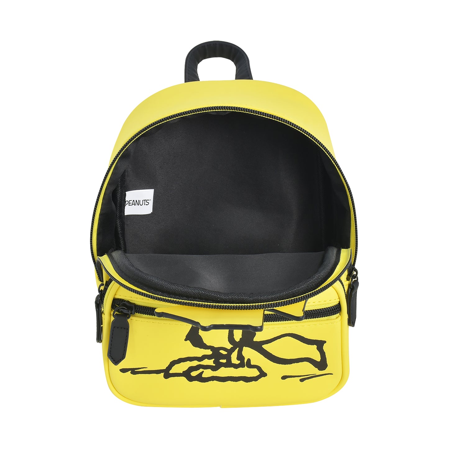 WOODSTOCK FULL POSE APPLIQUE MINI BACKPACK, BLACK/YELLOW