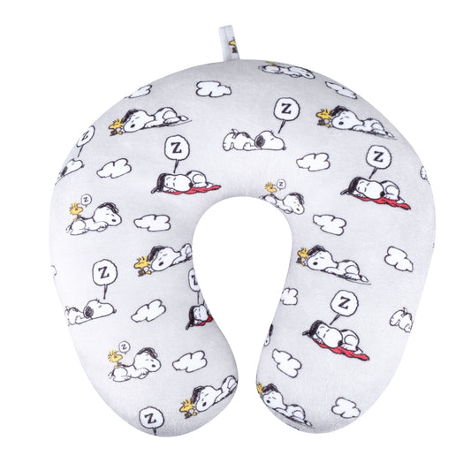 FUL Peanuts Snoopy and Woodstock Clouds Travel Neck Pillow, Grey