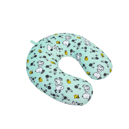 FUL Peanuts Snoopy and Woodstock Flowers Portable Travel Neck Pillow, Mint Green