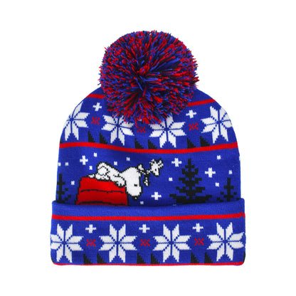 Peanuts Blue Beanie Red House With Snoopy,Blue