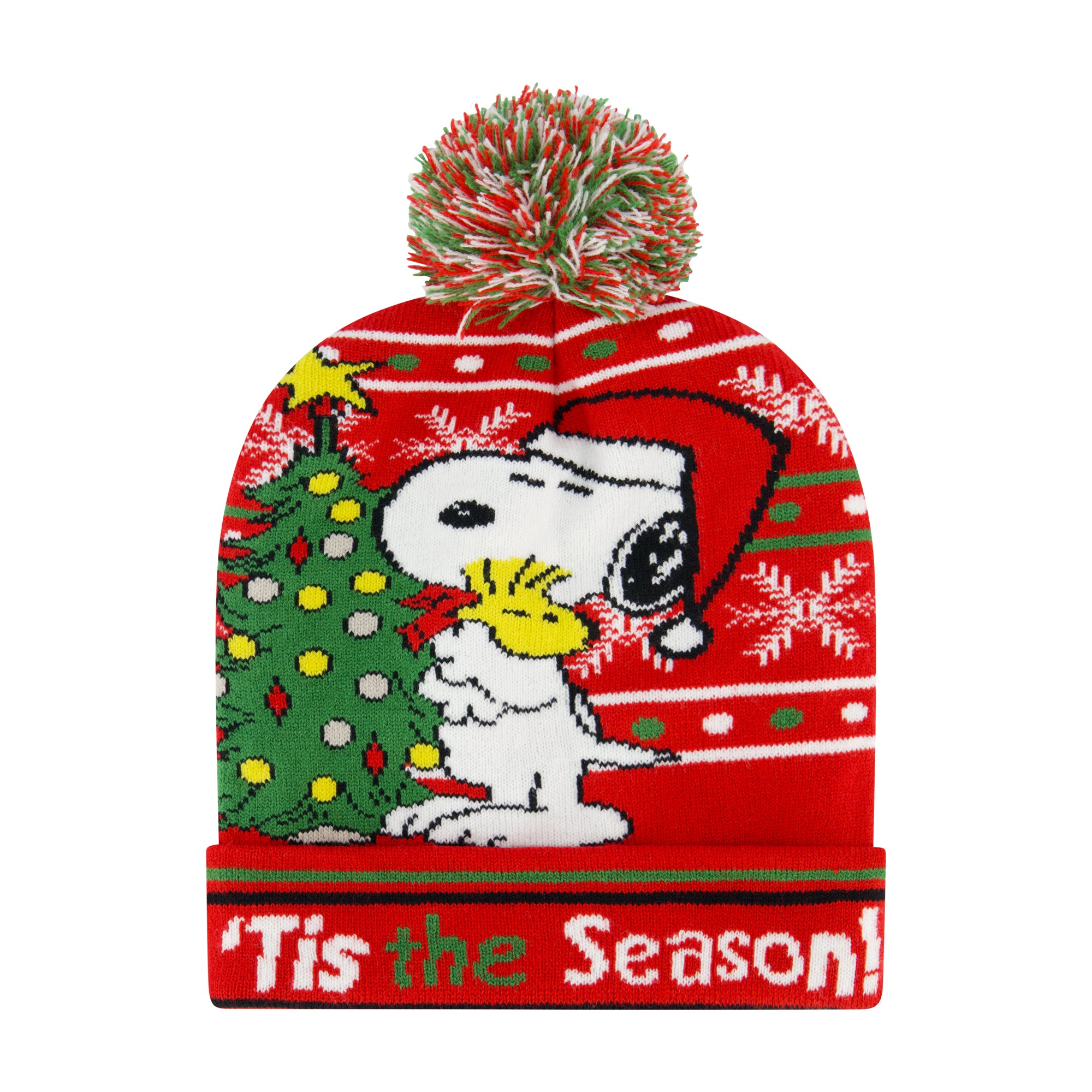 Peanuts Snoopy Holiday Knit Beanie – “’Tis the Season” Pom Winter Hat