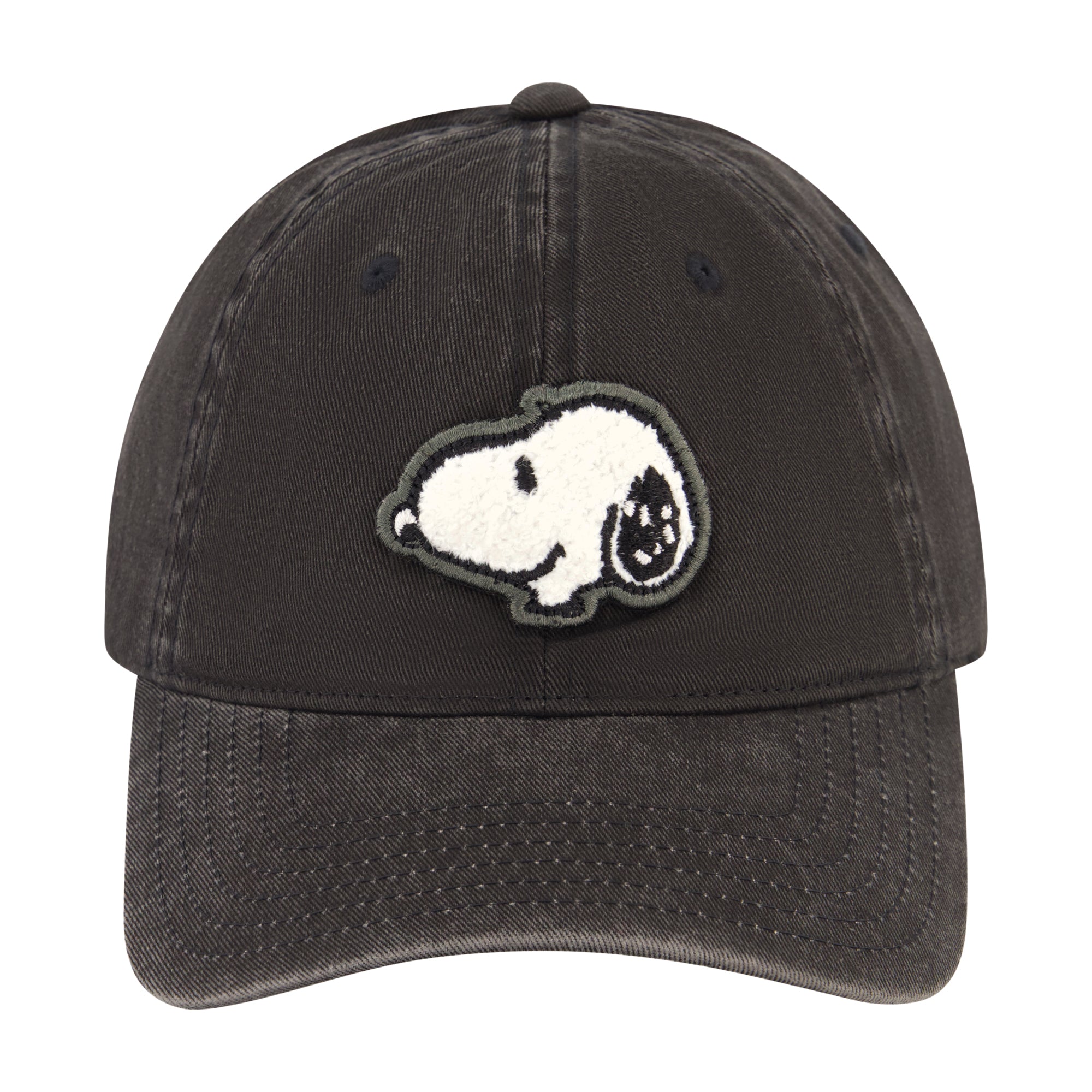 Peanuts Snoopy Chenille Patch Pigment Wash Dad Cap, Black