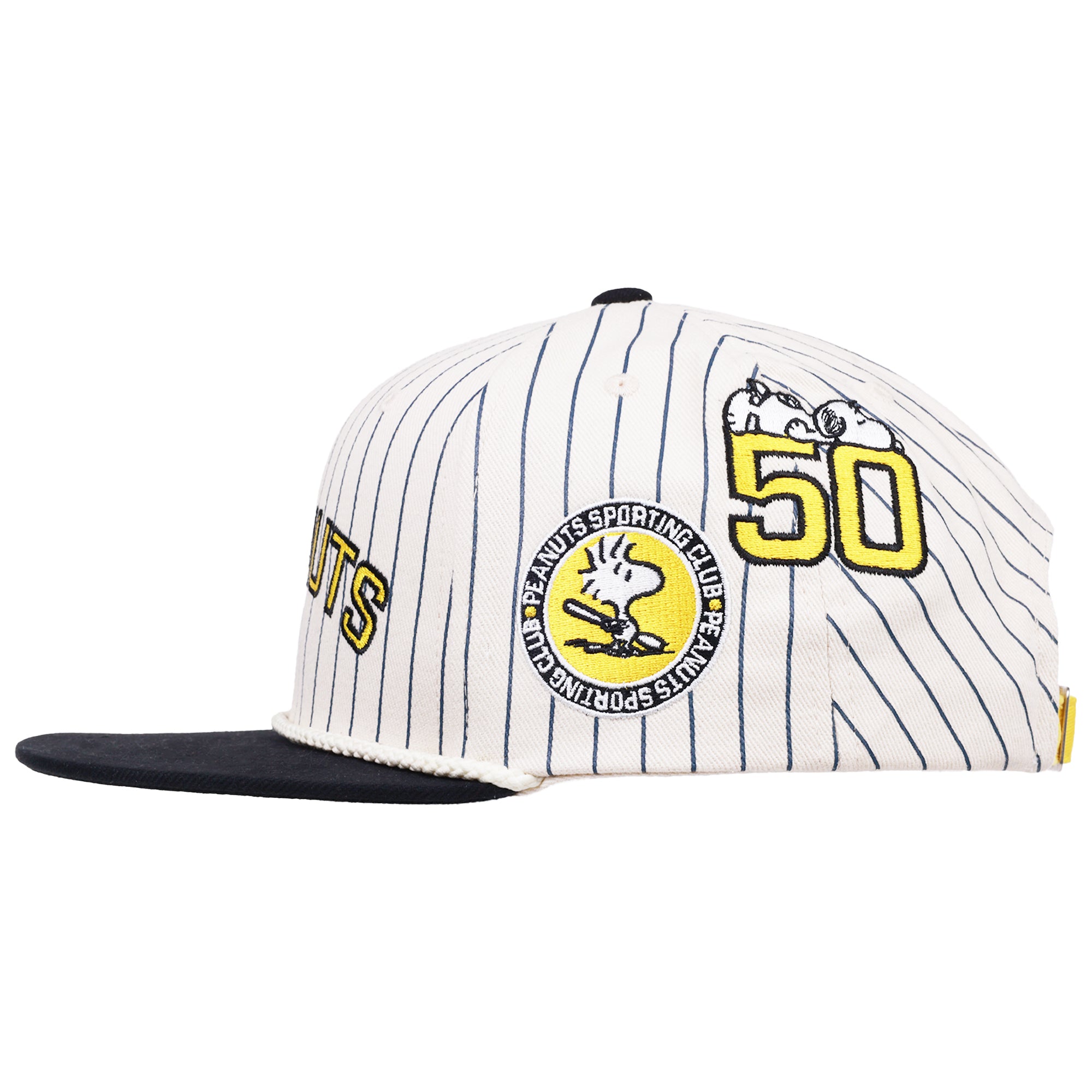 Peanuts Vintage Pinstripe Snapback Cap – Snoopy Sporting Club Flat Brim Hat