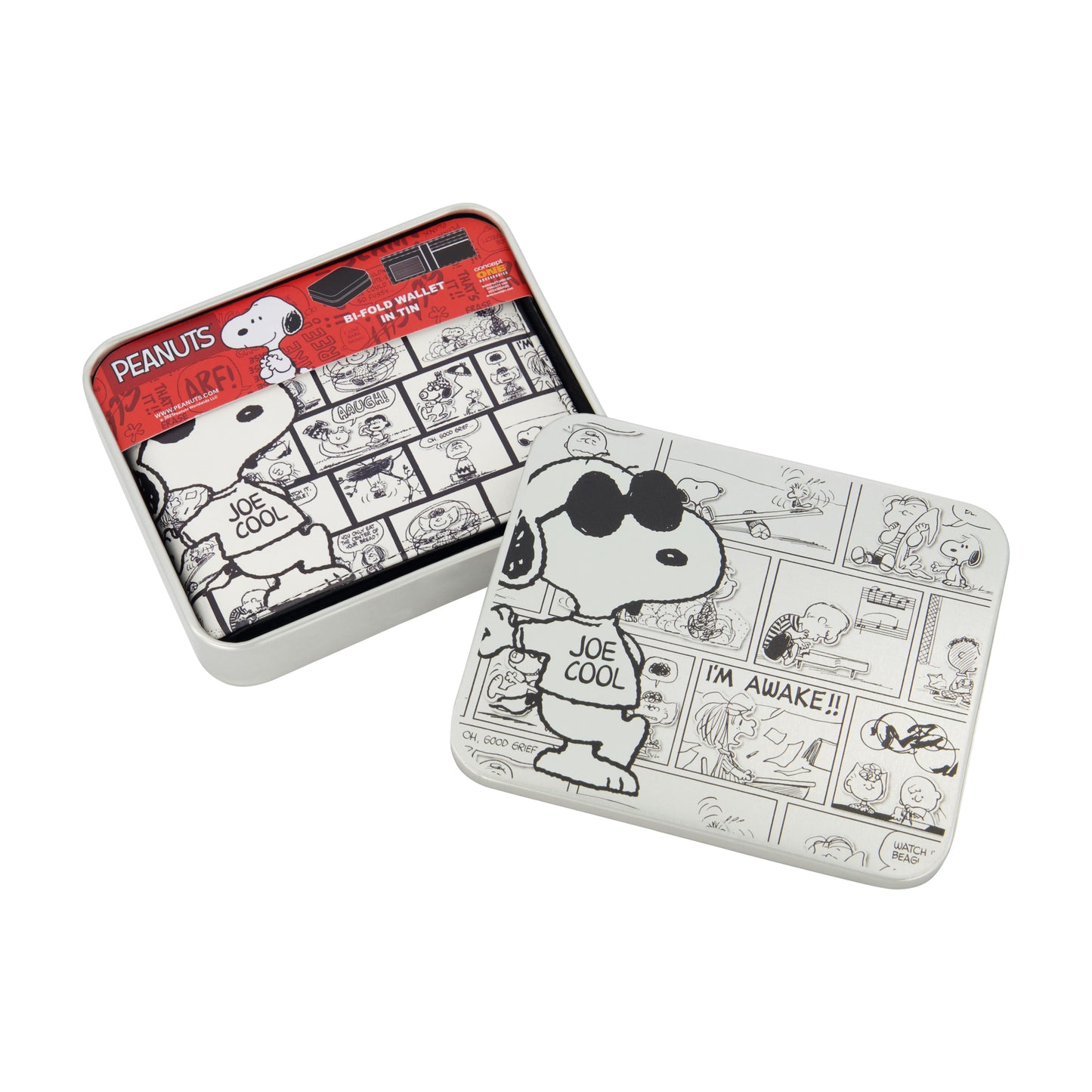 PEANUTS JOE COOL COMIC AOP Bifold Wallet, Slim Wallet with Decorative Tin Unisex