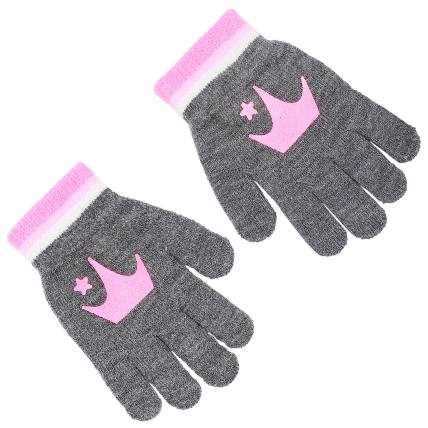 Disney Princess Girls’ Winter Hat and Gloves Set – “Fearless” Pom Beanie for Kids Ages 4–7, Grey