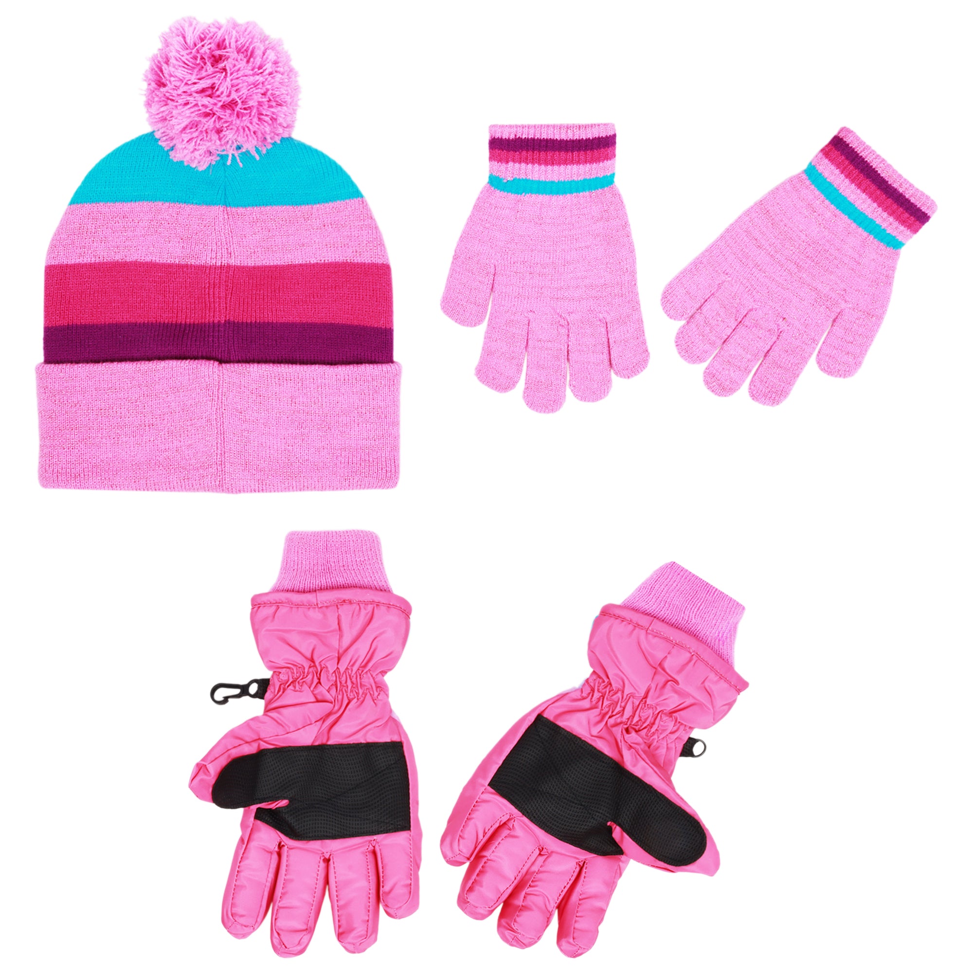 Disney Princess Beanie Hat and Gloves Set – “Keep It Fabulous” Knit Pom Cap with Knit Mittens & Insulated Ski Gloves for Girls Ages 4–7
