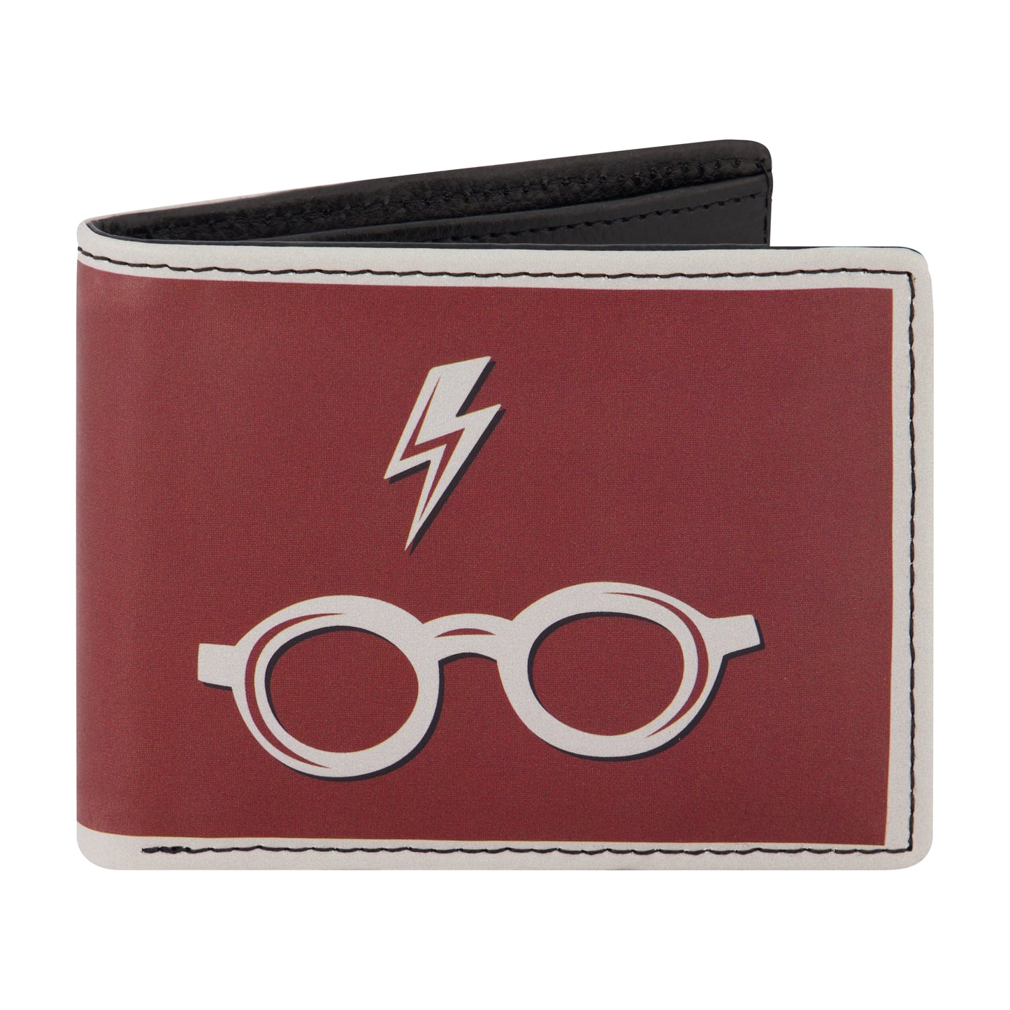 WB HARRY POTTER Lightning Bolt And Glasses in Burgundy Bifold Wallet, Slim Wallet with Decorative Tin Unisex