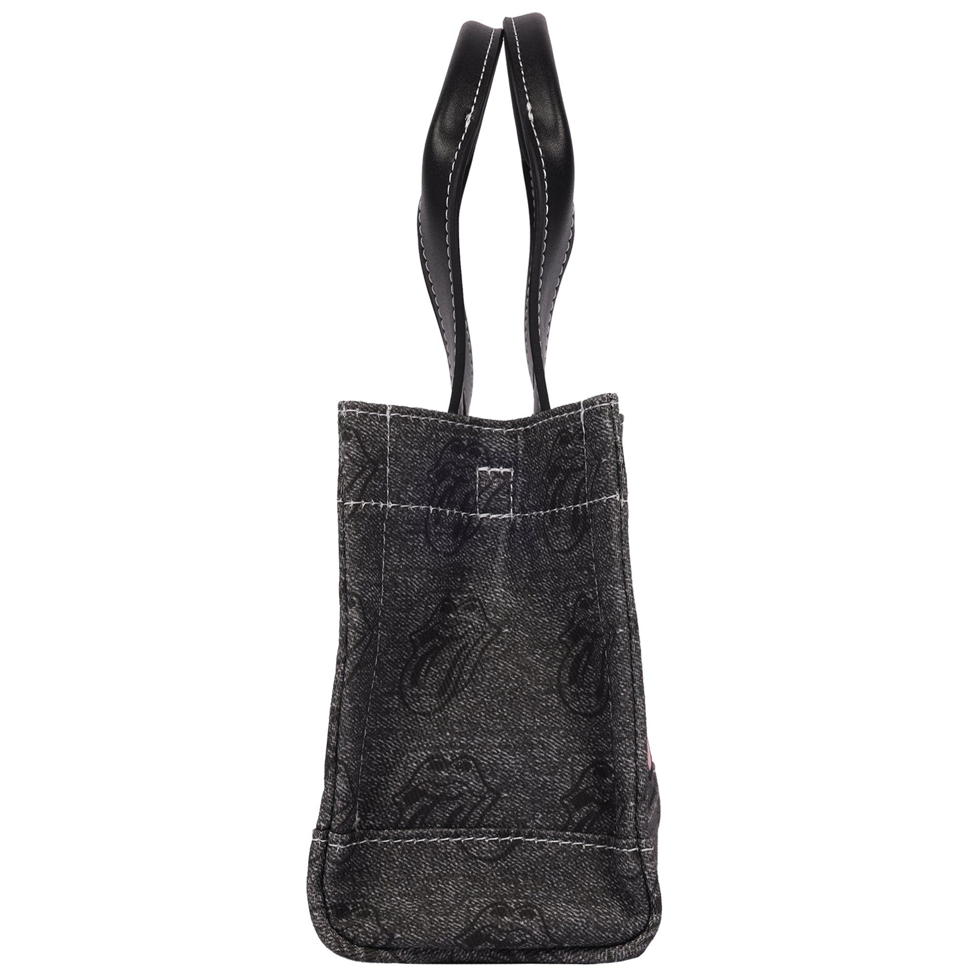 The Rolling Stones Black Denim Mini Tote Bag – Tongue Logo Patch, All-Over Print & Adjustable Crossbody Strap