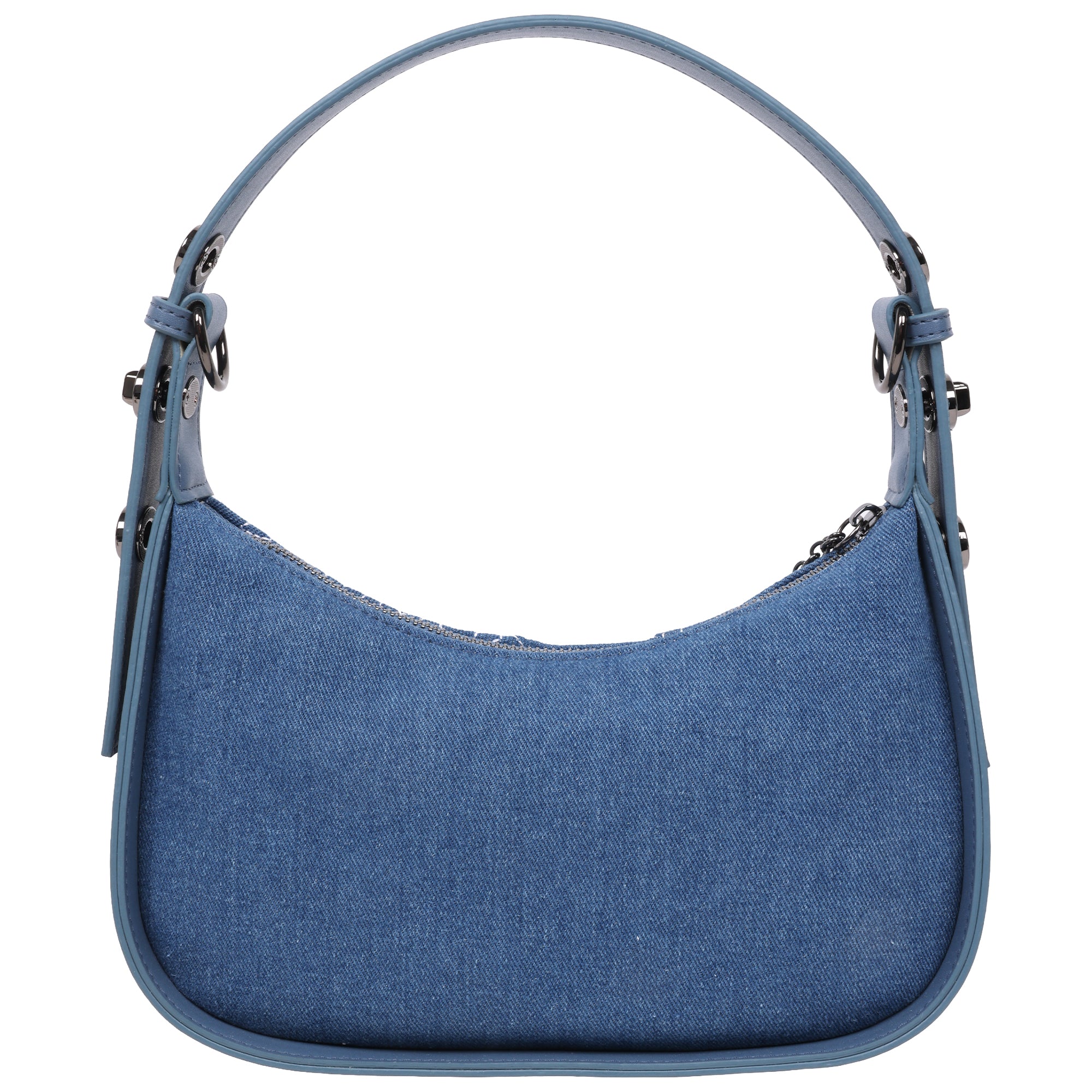 The Rolling Stones Denim Shoulder Bag – Tongue Logo Mini Hobo Purse (Navy/Denim & Pink)